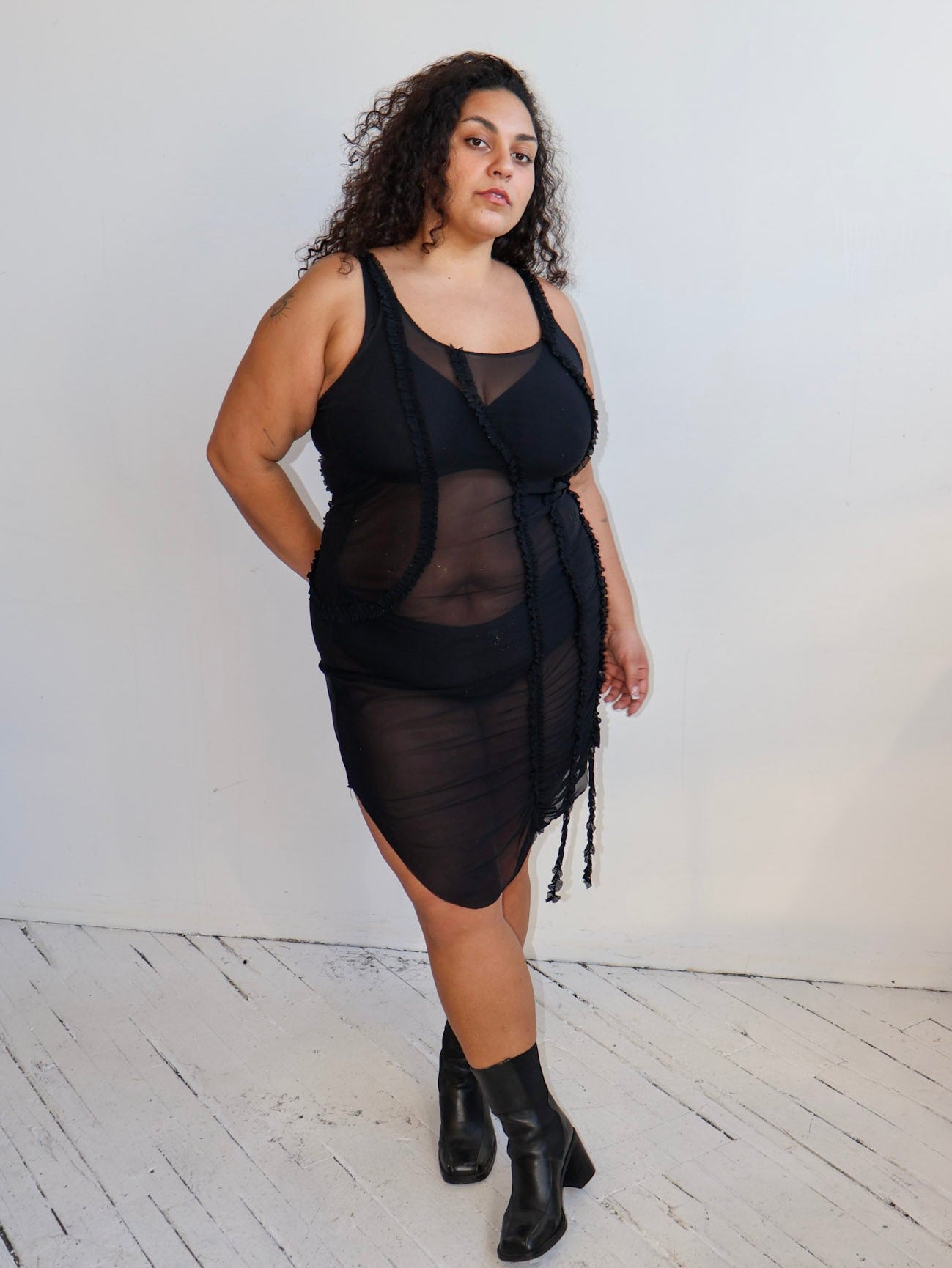 Greta Garmel - Black Mesh Ruffle Dress Shop Berriez Greta Garmel - Black Mesh Ruffle Dress Shop Berriez