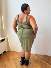 Greta Garmel - Olive Mesh Ruffle Dress (L-4X)