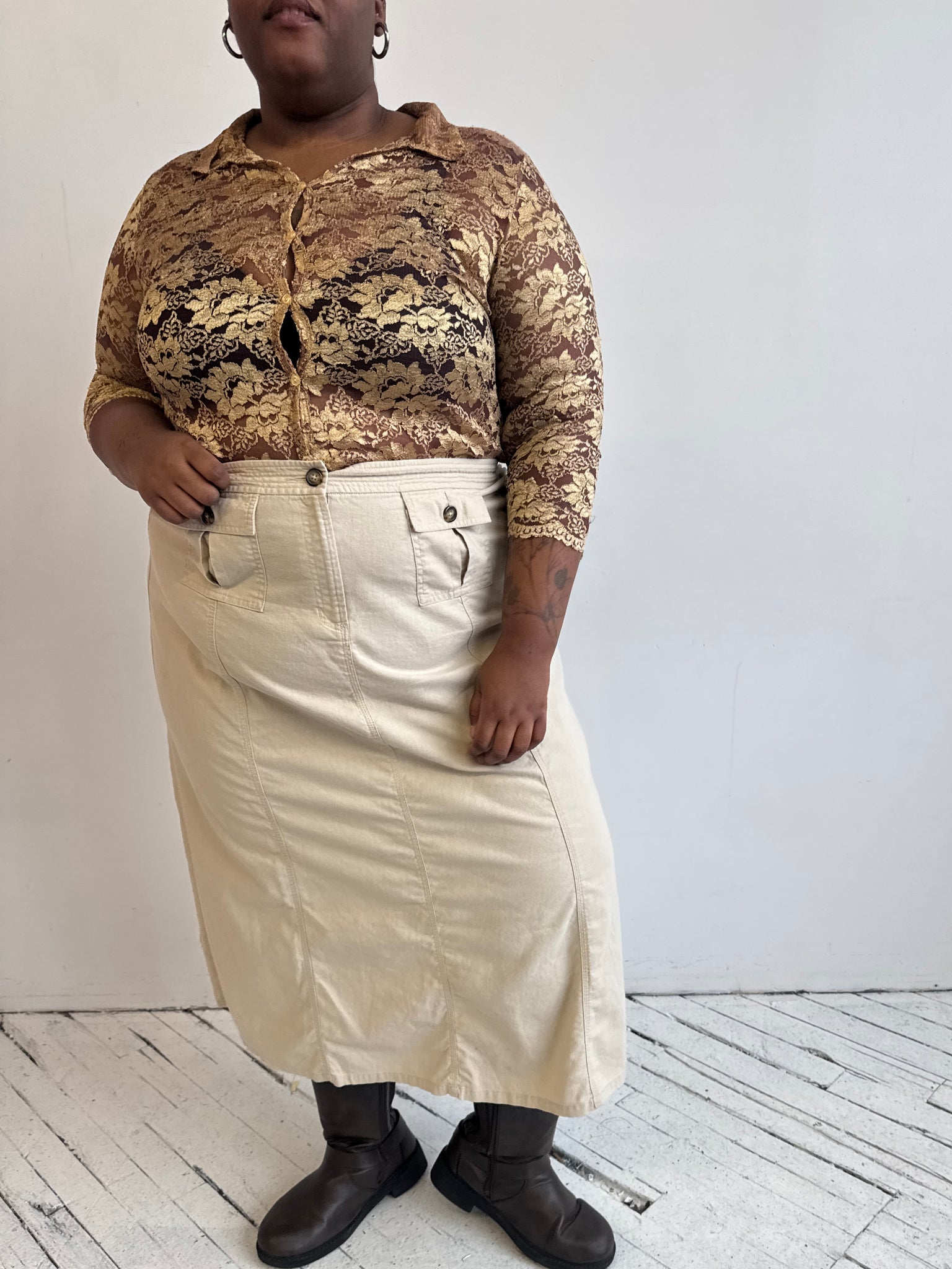 Vintage - Khaki Linen Maxi Skirt (2X)