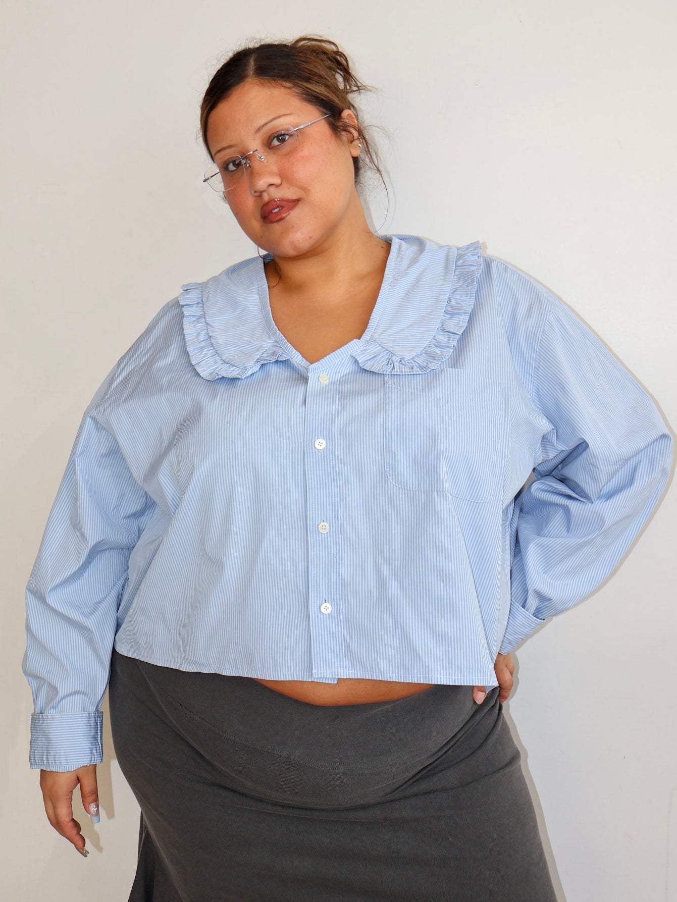 Grandpa's Shirts - Blue Ruffle Collar Shirt (3X/4X)