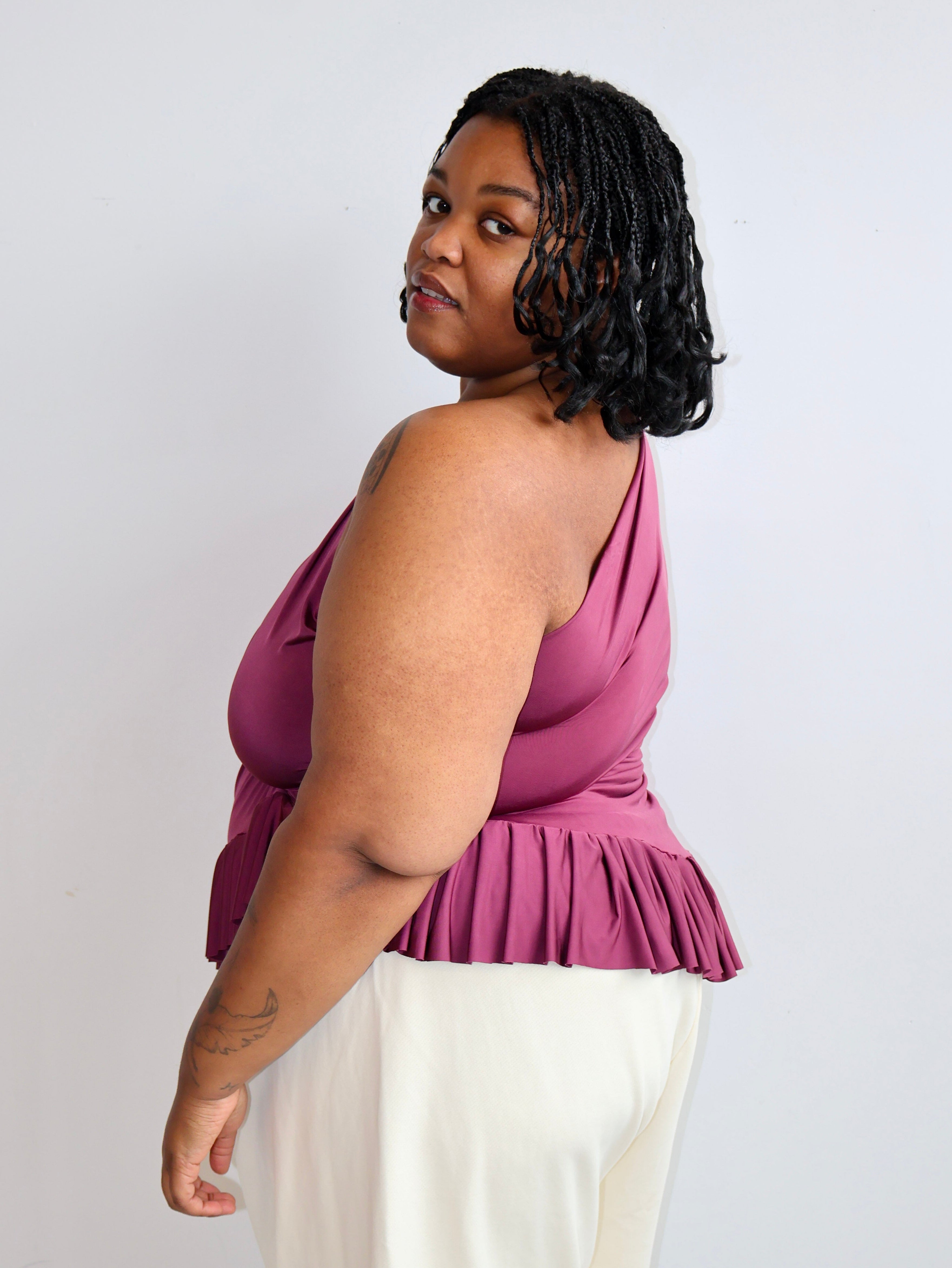 HADIYAH HUSSAIN -  Pleated Ruched Top in Plum