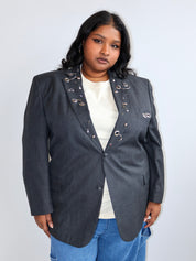 Shop Journal x BRZ - Gray Embellished Blazer (1X/2X)
