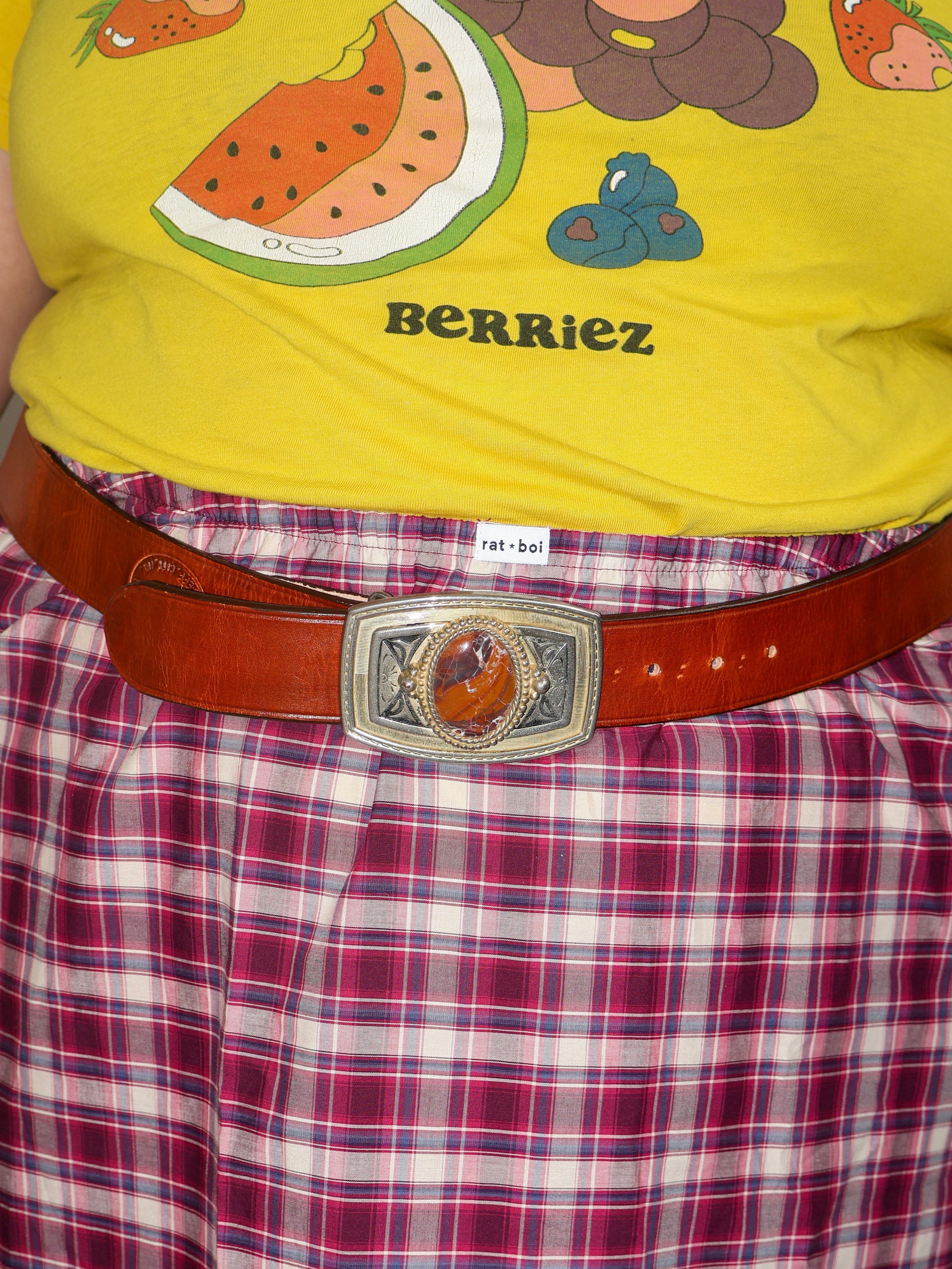 Lazy Sundays Home - Leather Tan Belt with Marble Stone Buckle (46-52")