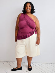HADIYAH HUSSAIN -  Pleated Ruched Top in Plum