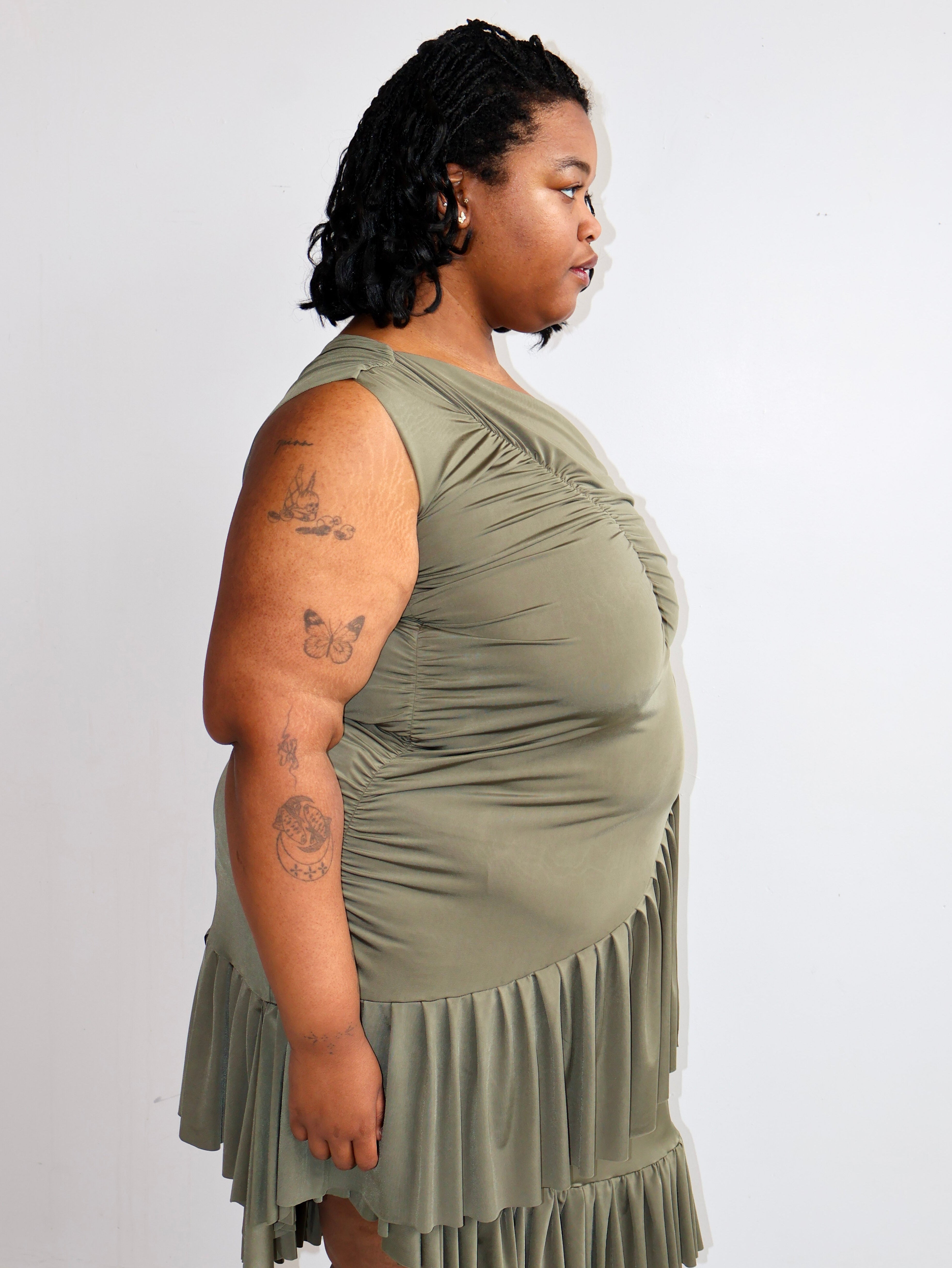 HADIYAH HUSSAIN - Pleated Ruched Top in Olive