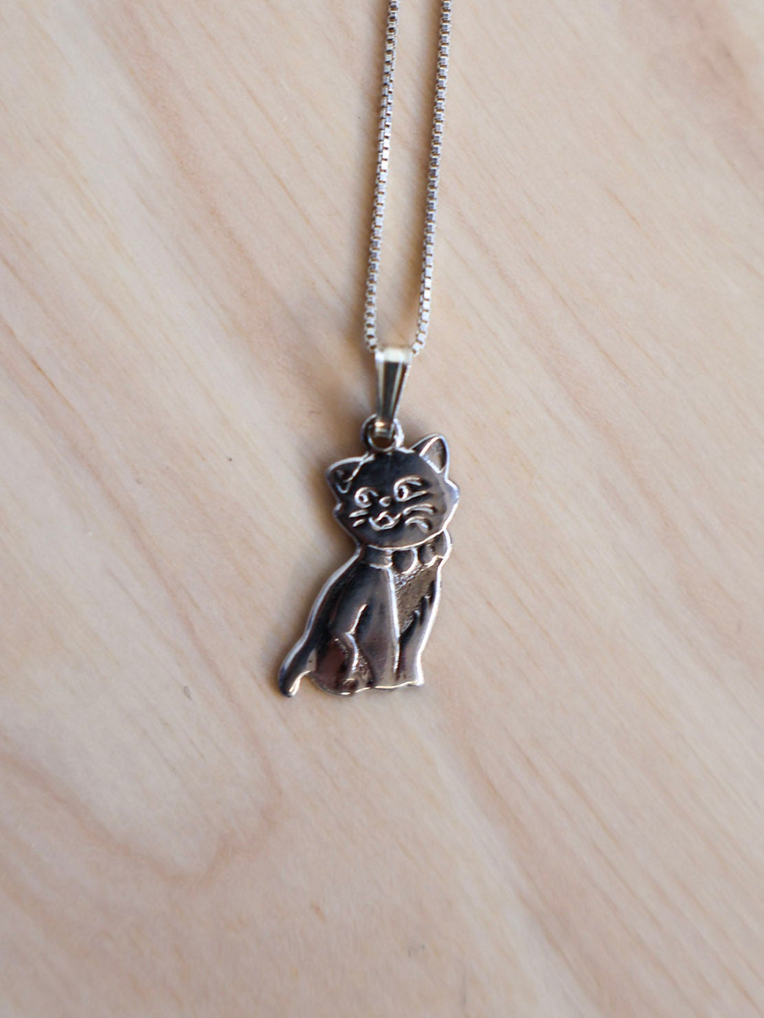 Vintage - Silver Cat Necklace (18”)