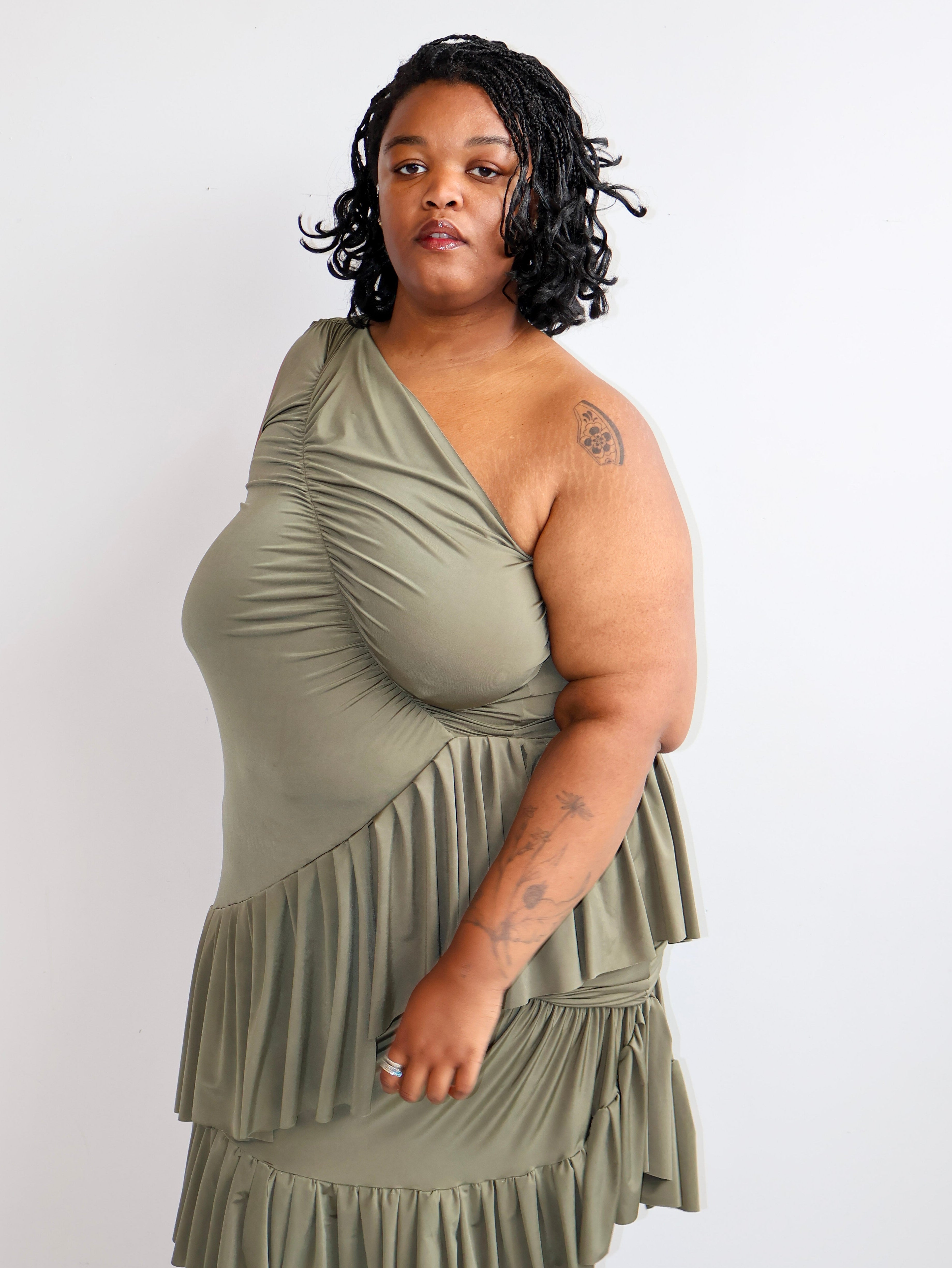 HADIYAH HUSSAIN - Pleated Ruched Top in Olive