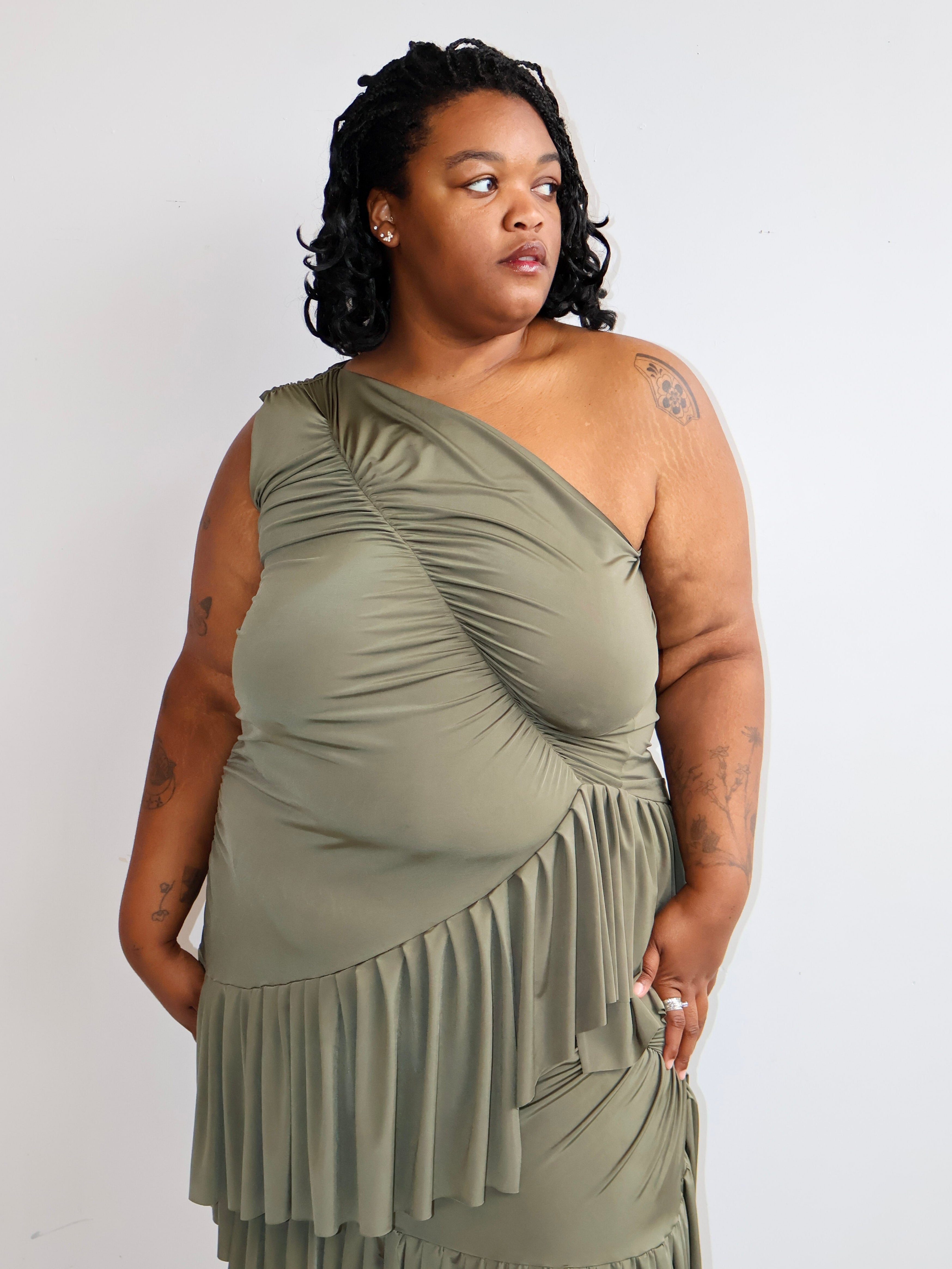 HADIYAH HUSSAIN - Pleated Ruched Top in Olive
