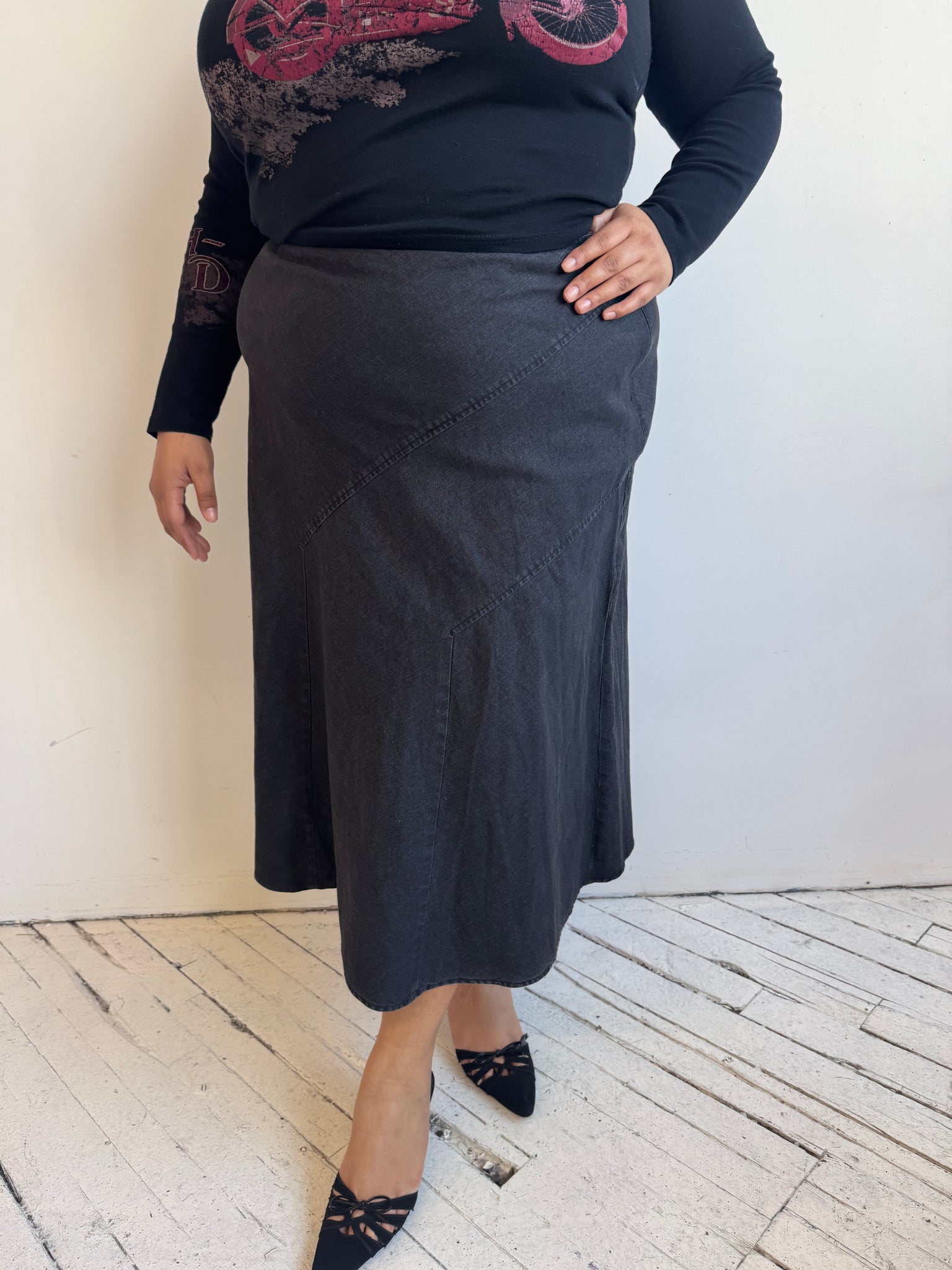 Vintage - Black Denim Skirt (2X)