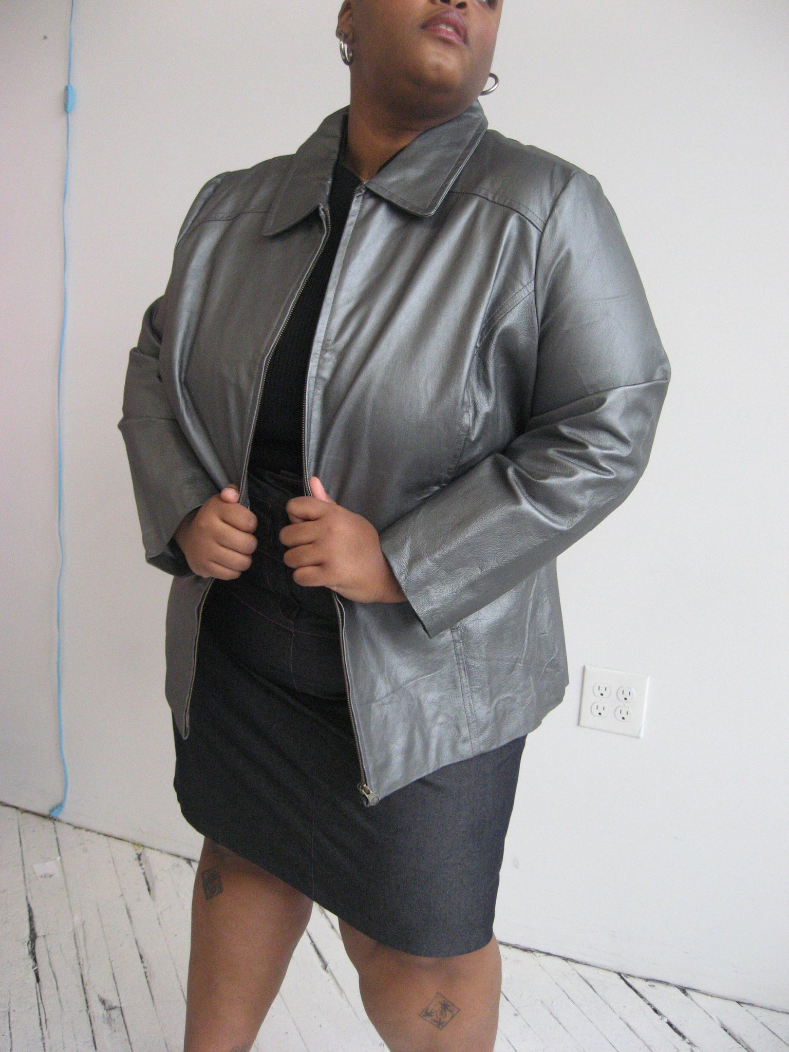 Vintage - Silver Leather Jacket (3X)