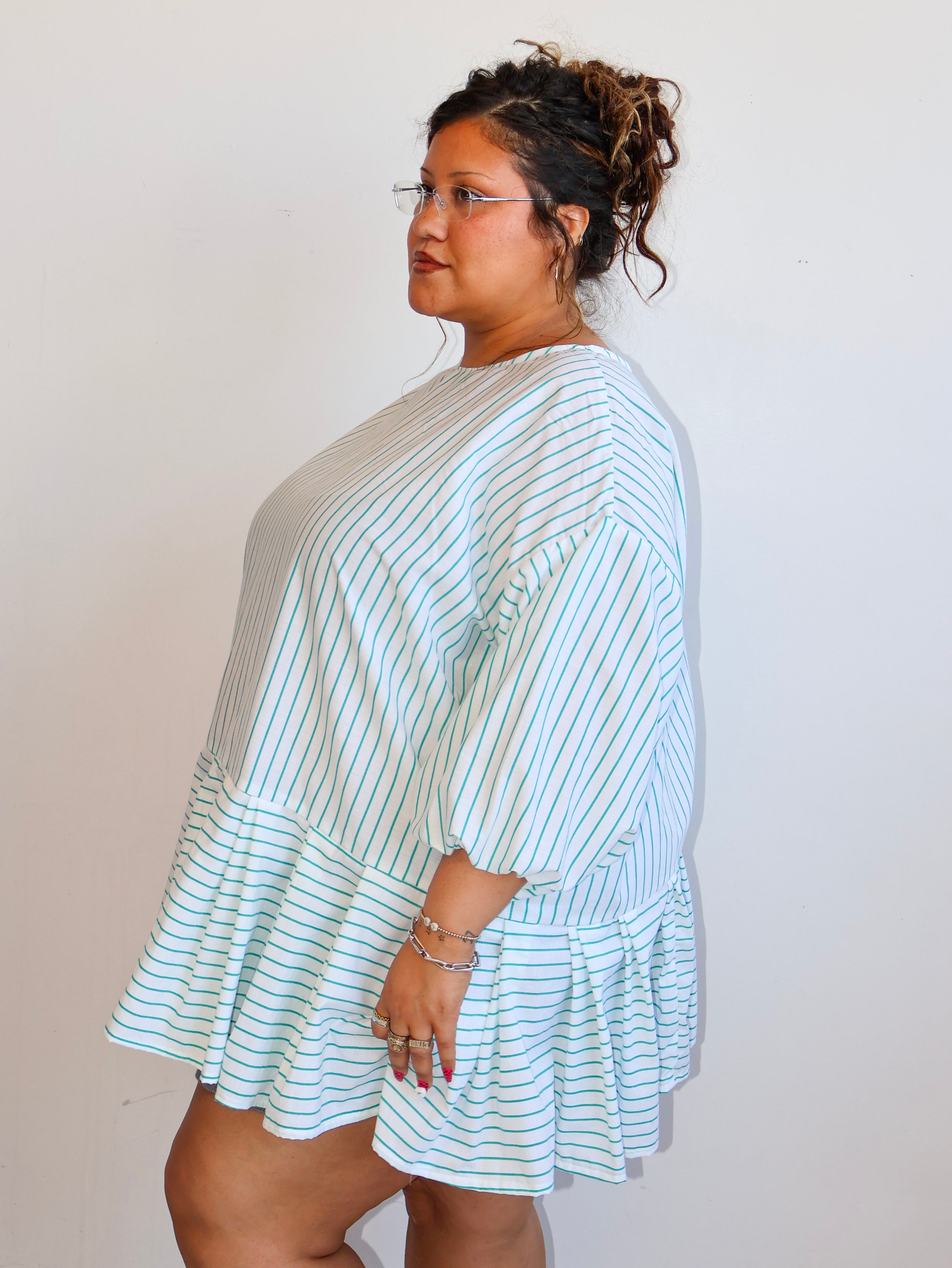 makmak - Green Striped Ruffle Top (1X-5X)
