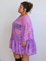 makmak - Sheer Purple Ruffle Top (1X-5X)
