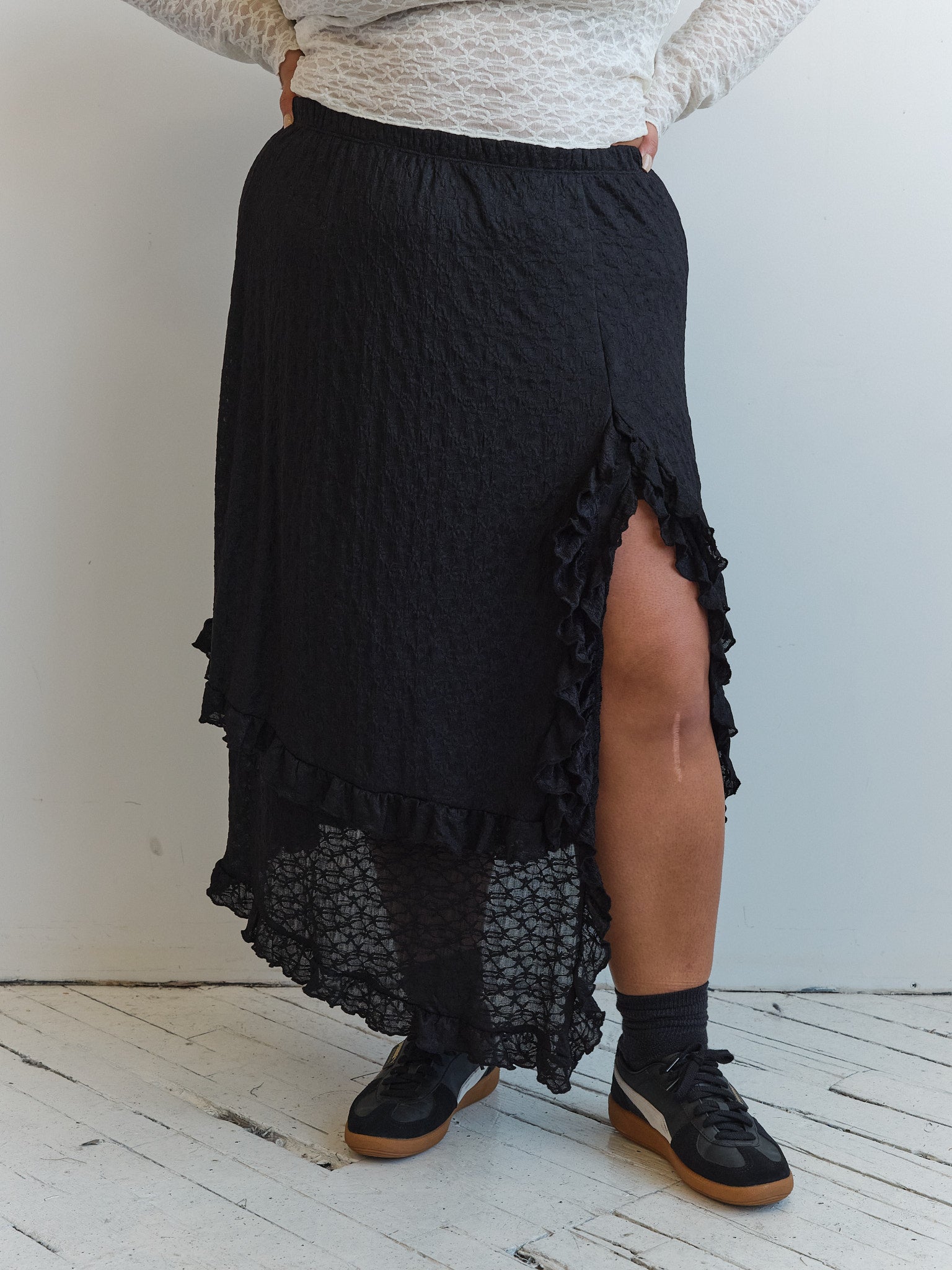 NLT - Black Lace Long Skirt (1X-3X)