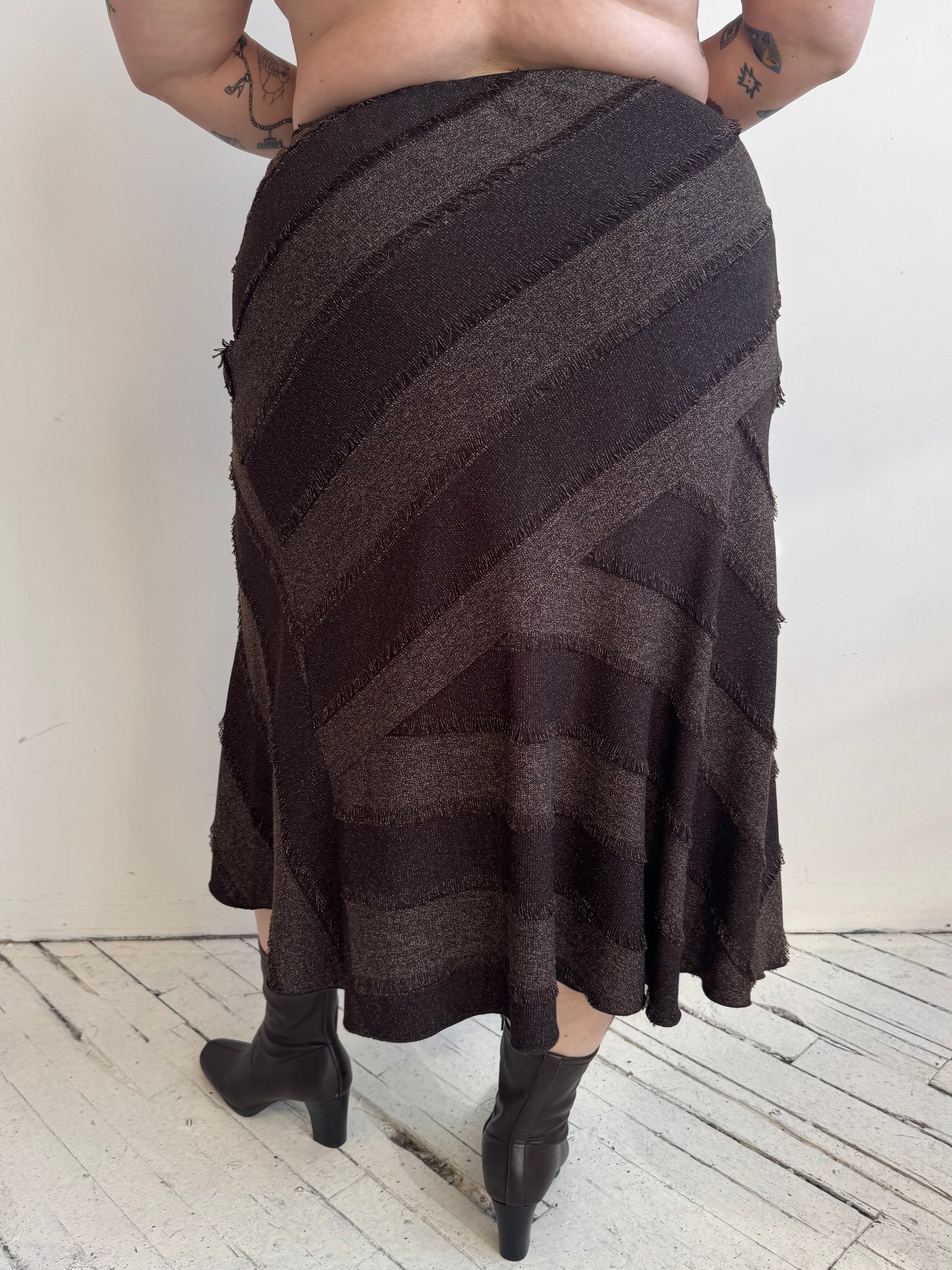 Vintage - Brown Tweed Stripe Skirt (1X)