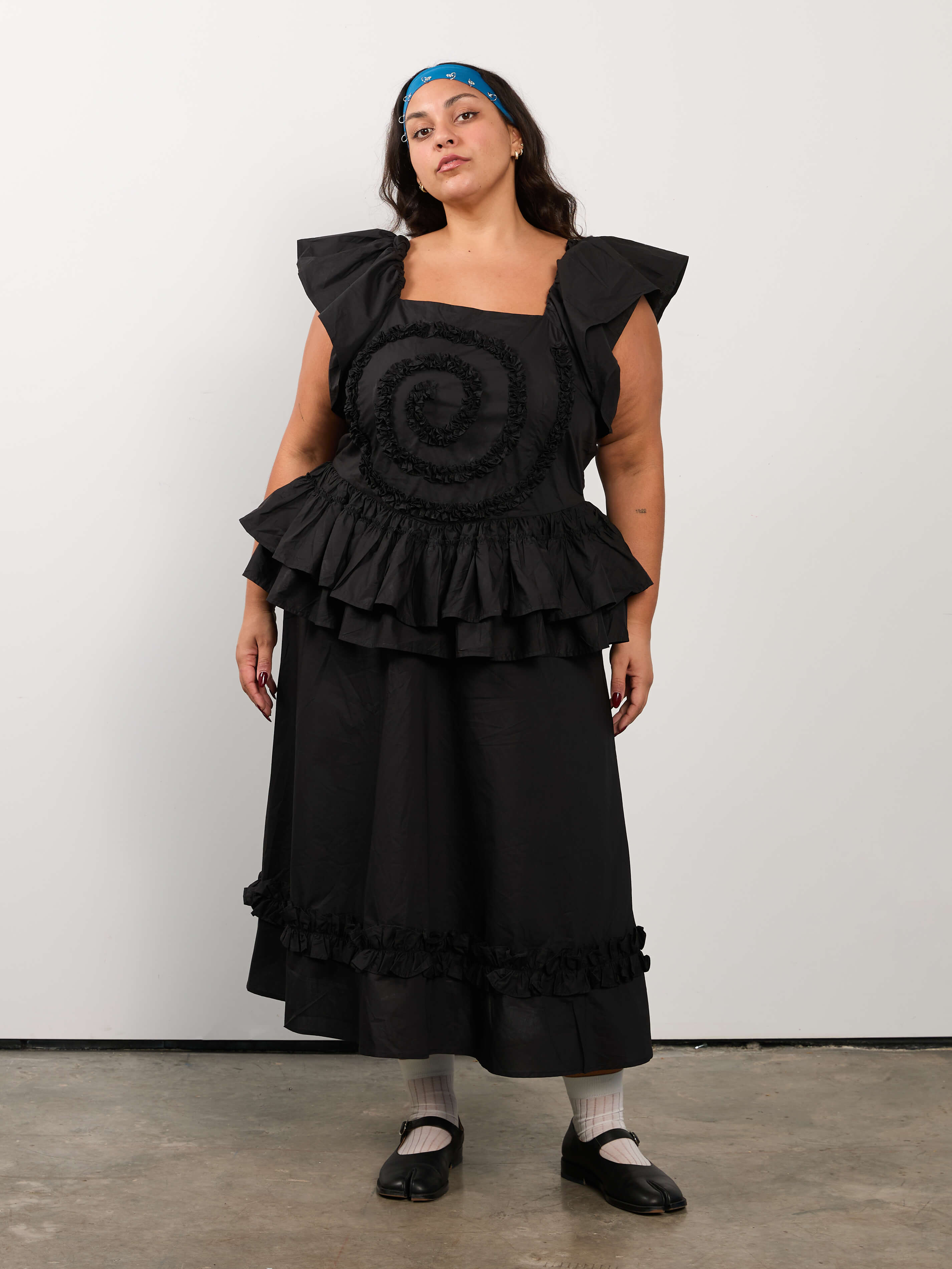 KKCo x BRZ - Spiral Ruffle Dress in Onyx
