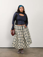 KKCo x BRZ - Plaid Peak Skirt in Ecru Plaid