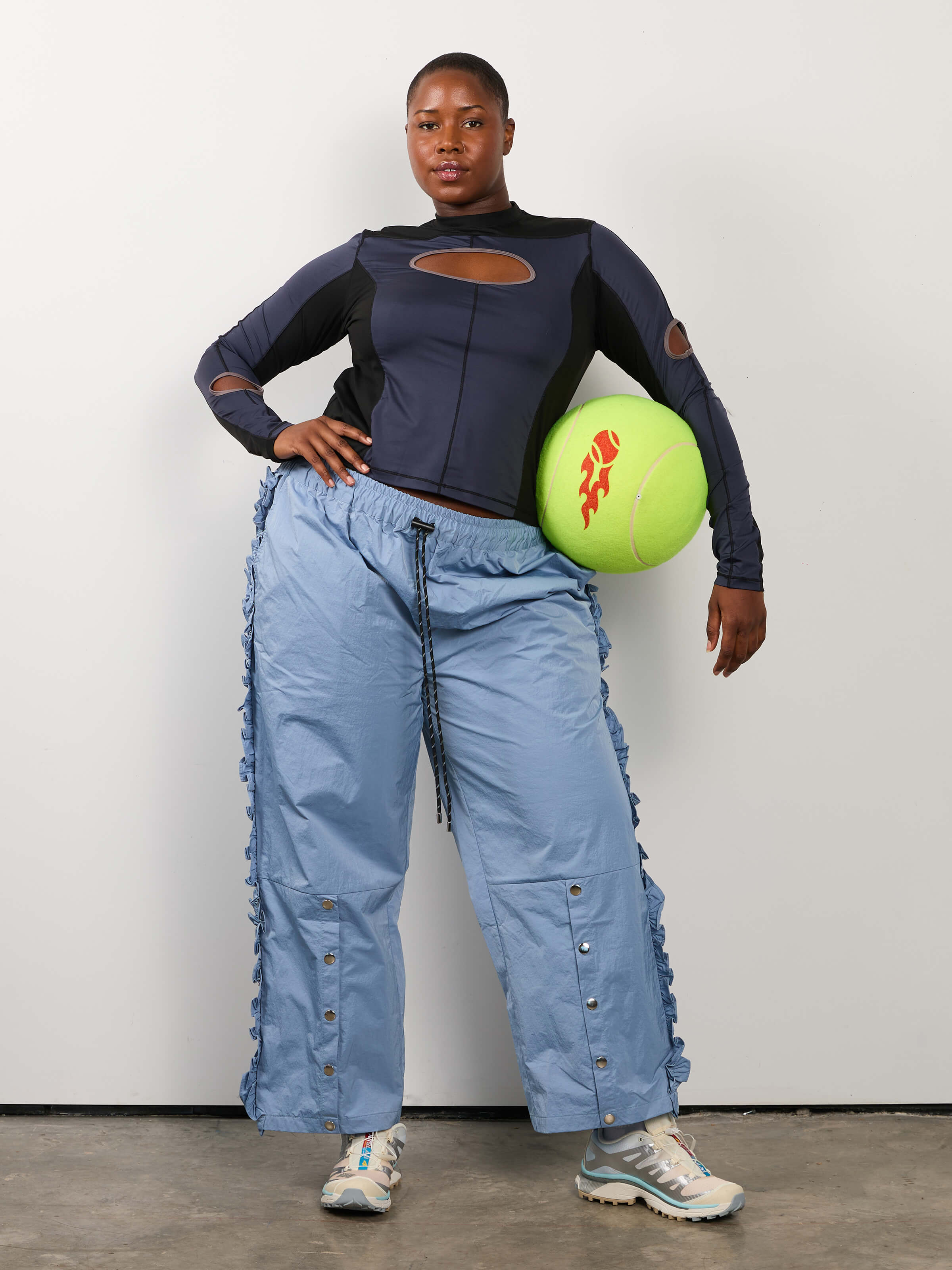 KKCo x BRZ - Ruffle Split Track Pant in Lake