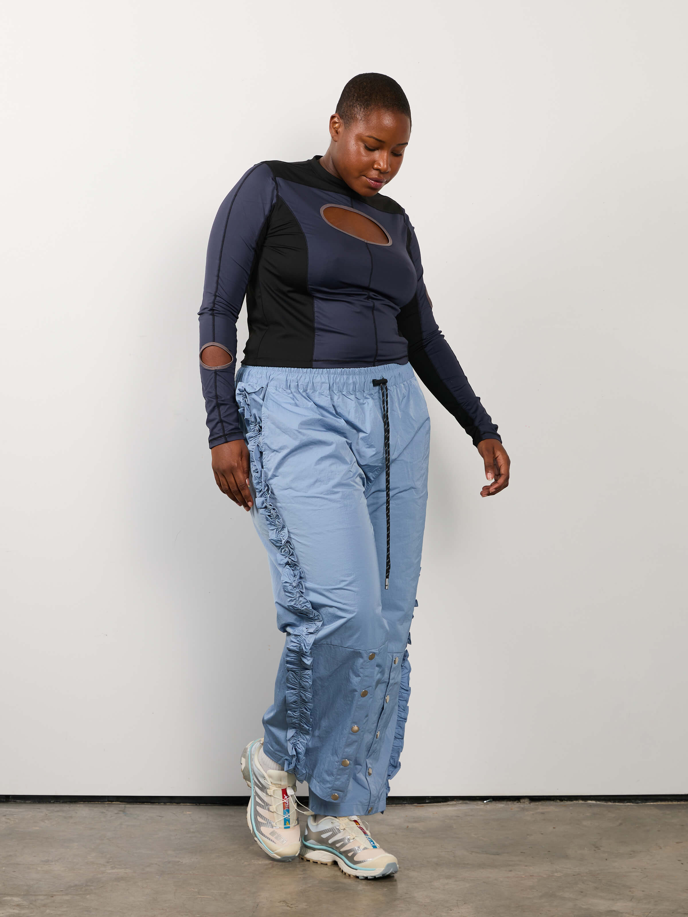 KKCo x BRZ - Ruffle Split Track Pant in Lake