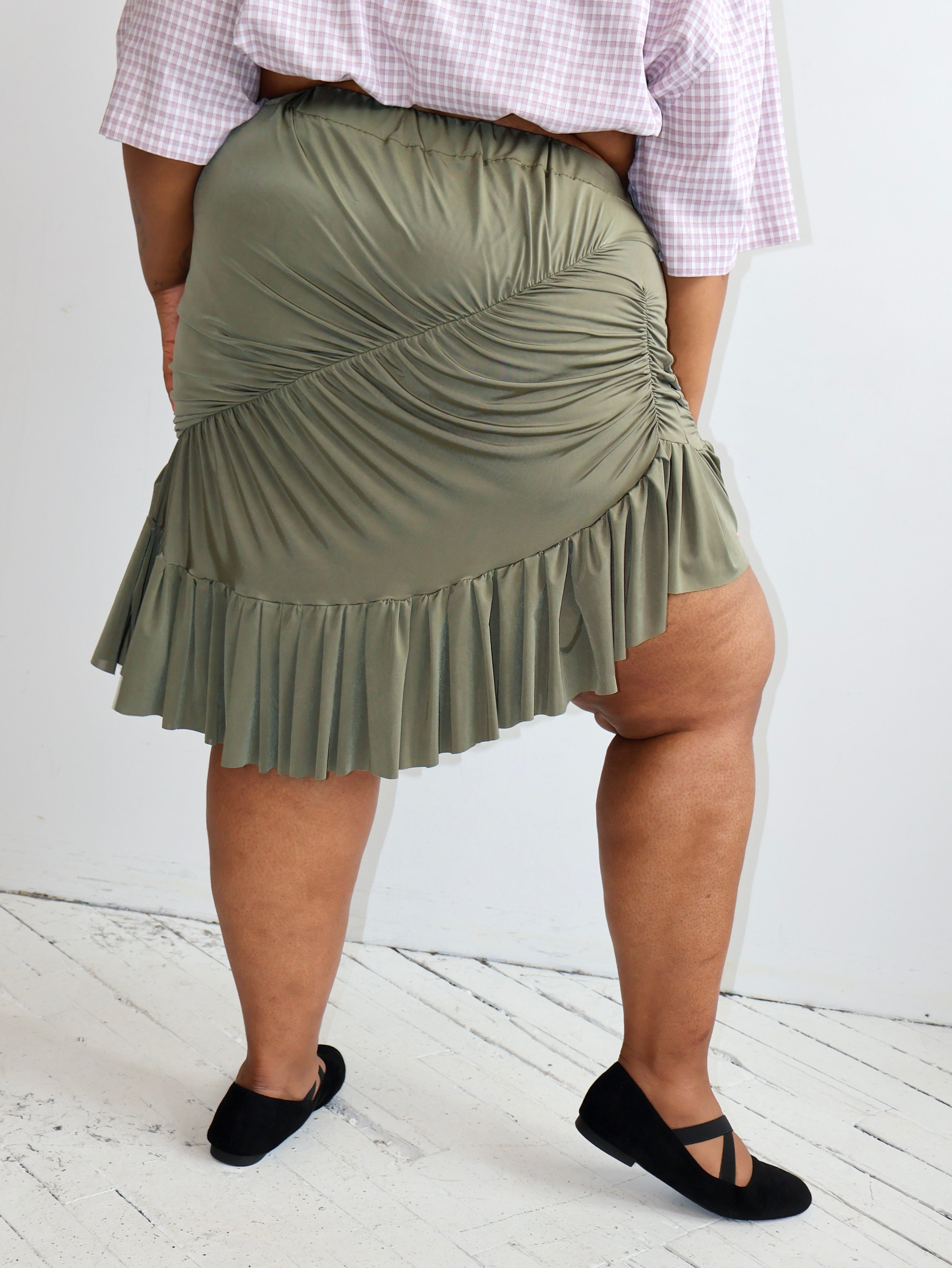 HADIYAH HUSSAIN - Ruched Skirt in Olive