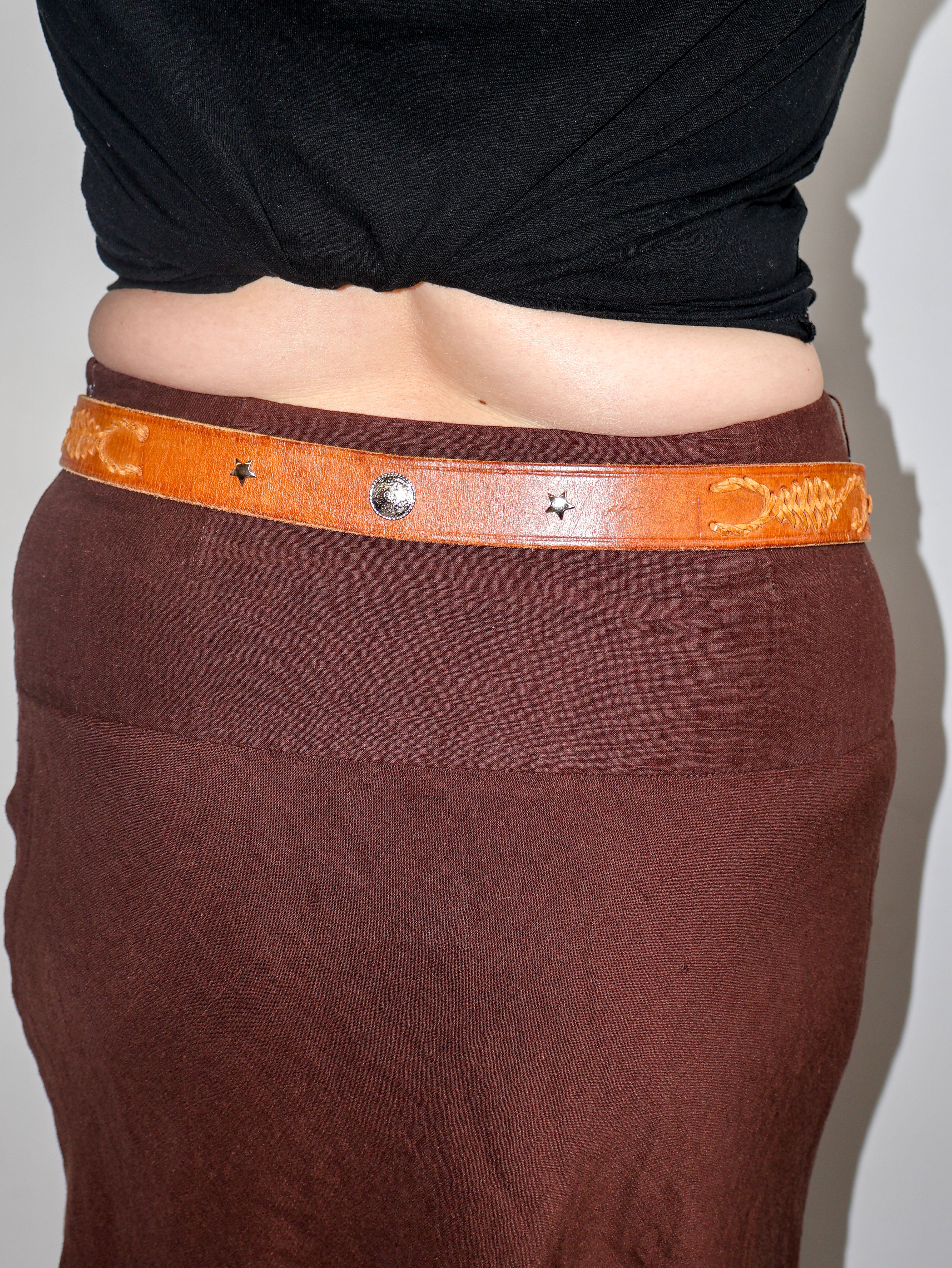 Lazy Sundays Home - Reworked Concho + Stars Tan Belt (40")