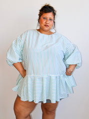 makmak - Green Striped Ruffle Top (1X-5X)