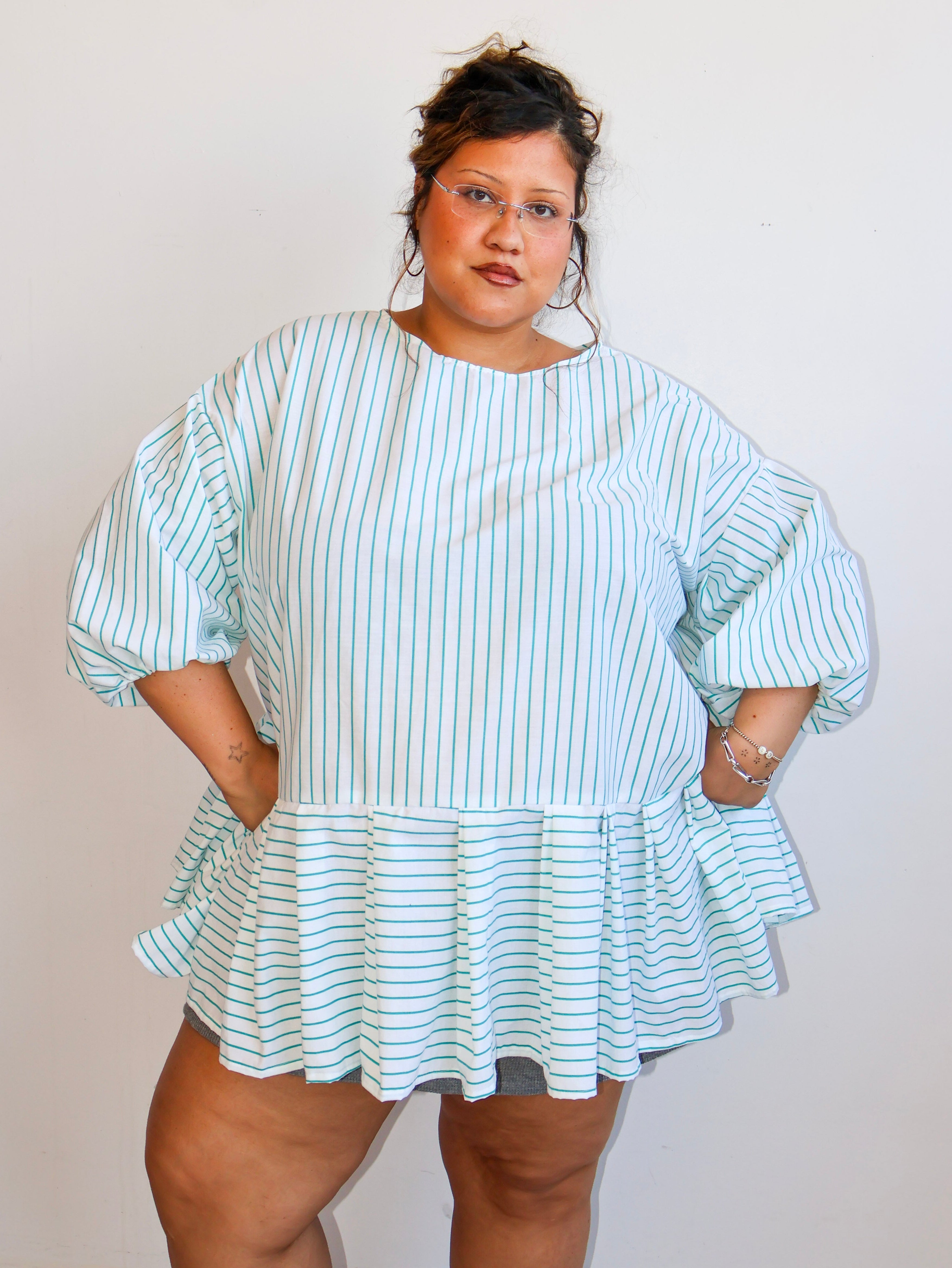 makmak - Green Striped Ruffle Top (1X-5X)