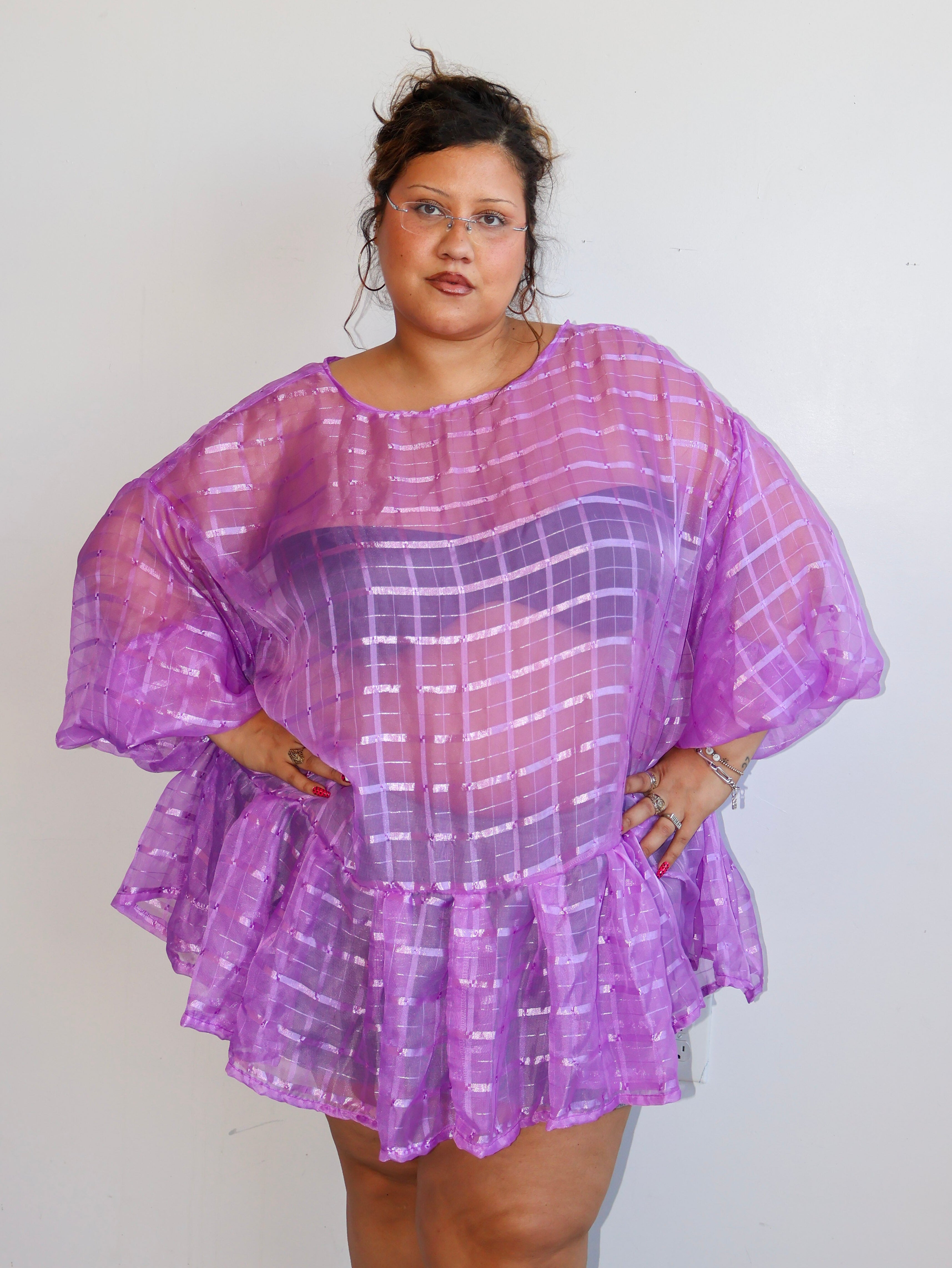 makmak - Sheer Purple Ruffle Top (1X-5X)