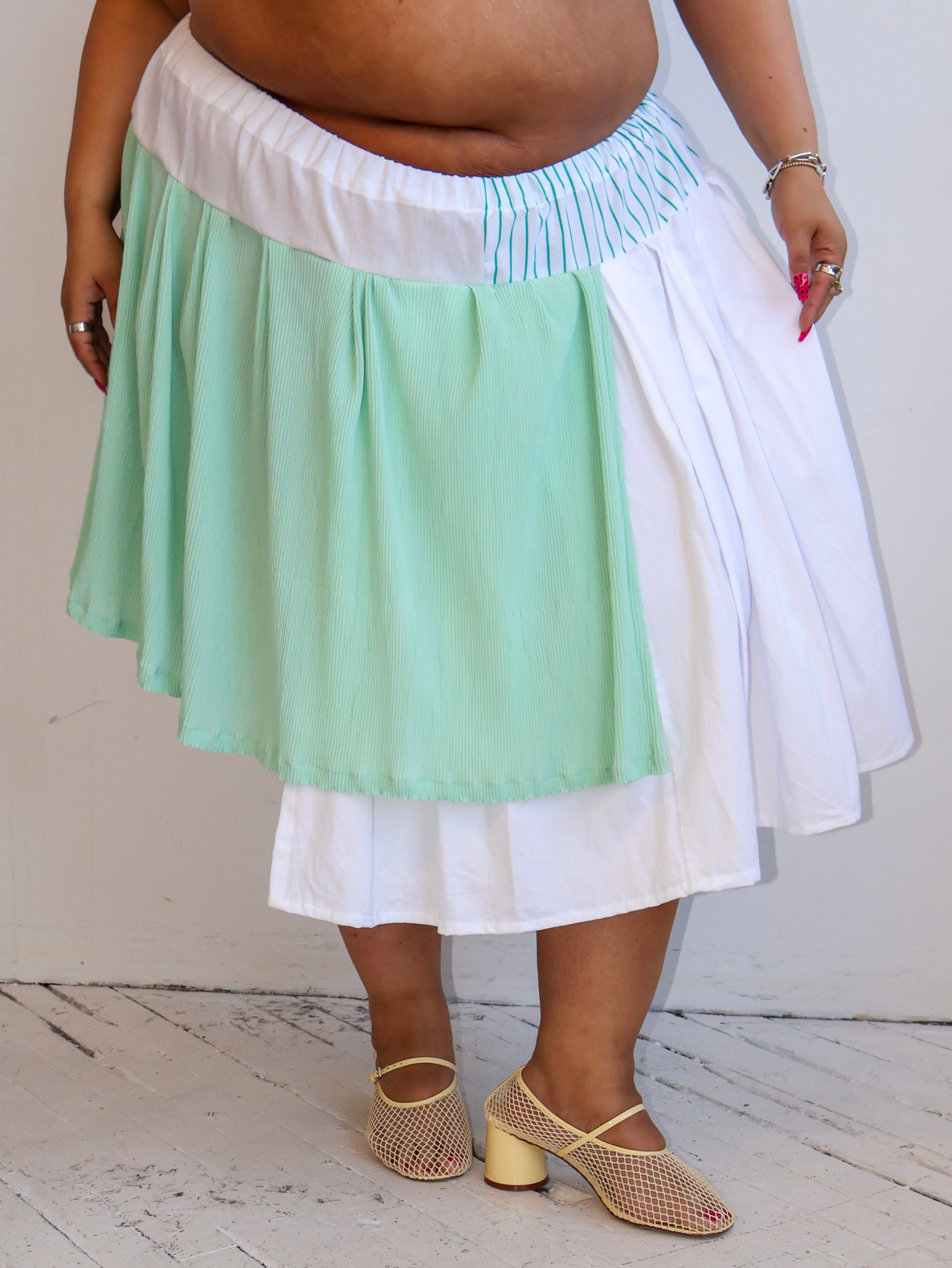 makmak - Green Striped Ruffle Skirt (1X - 5X)