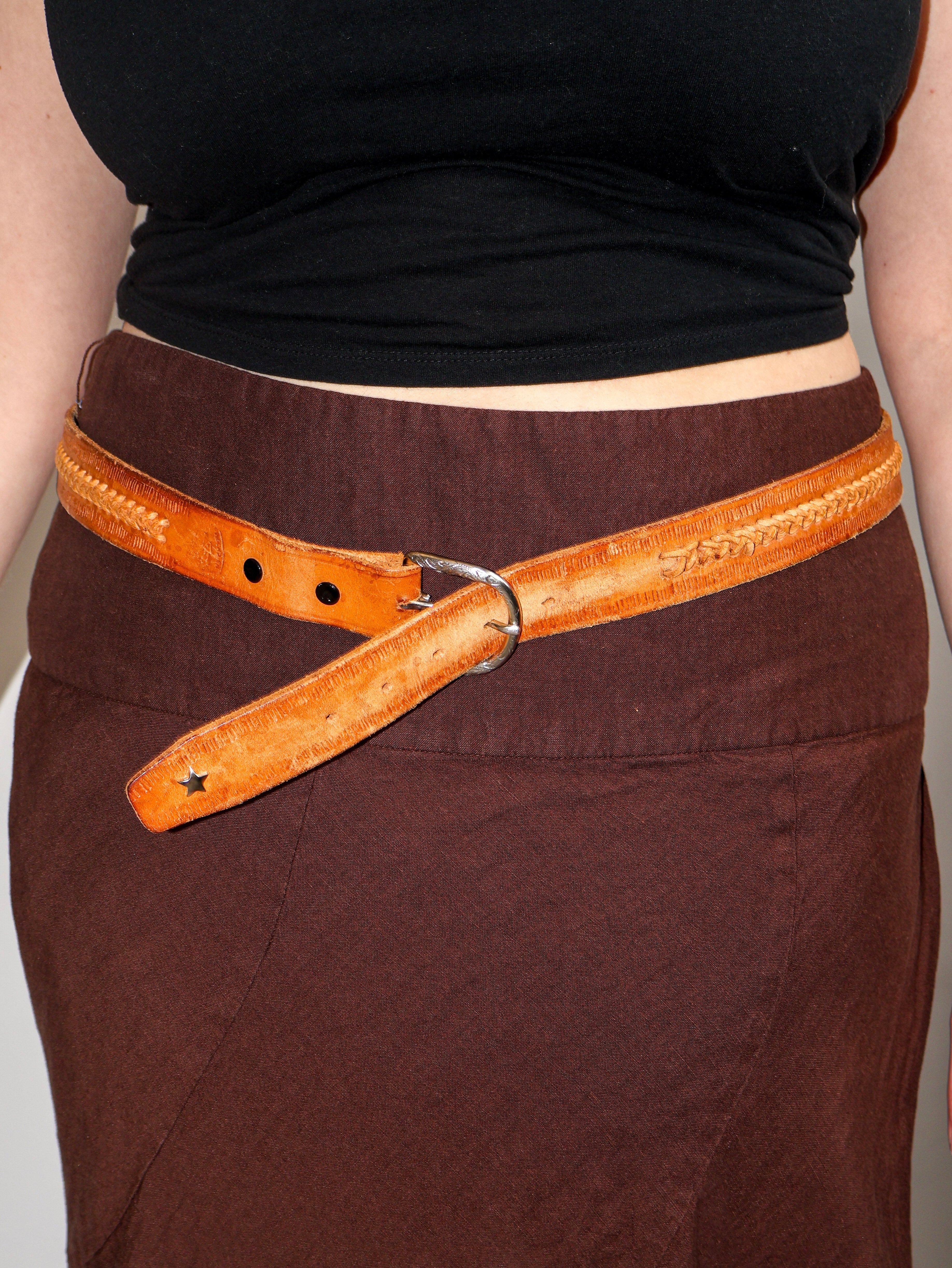 Lazy Sundays Home - Reworked Concho + Stars Tan Belt (40")