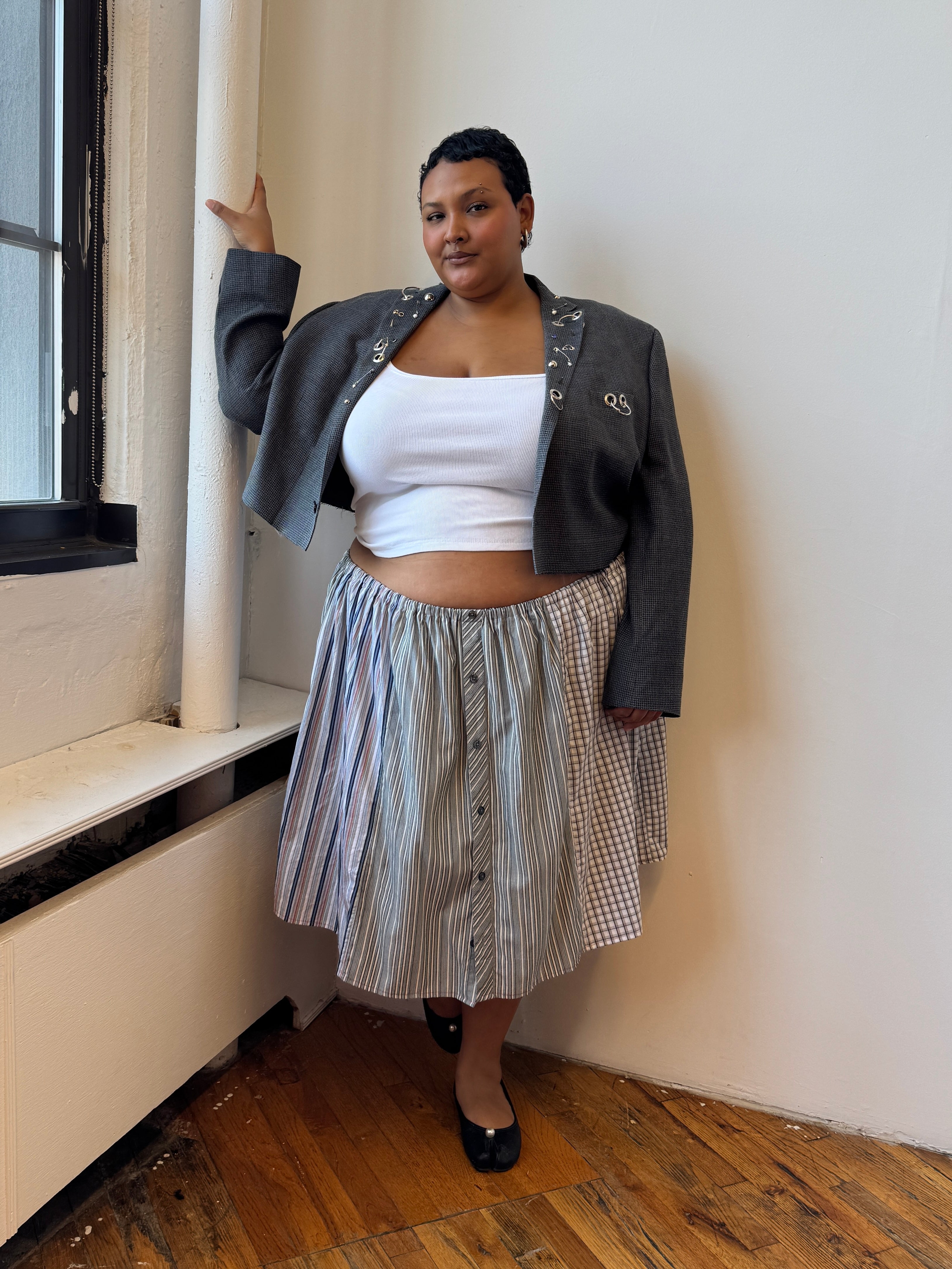 Cassie’s Shop - Grey Scale Button Down Skirt (1X-5X)