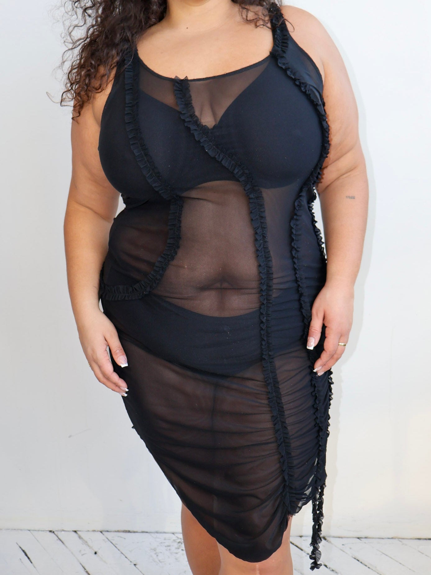 Greta Garmel - Black Mesh Ruffle Dress