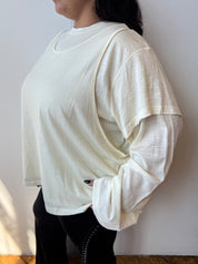 Boheme - The Merino Wool Layered Tee in Cream (L/XL + 2X/3X)
