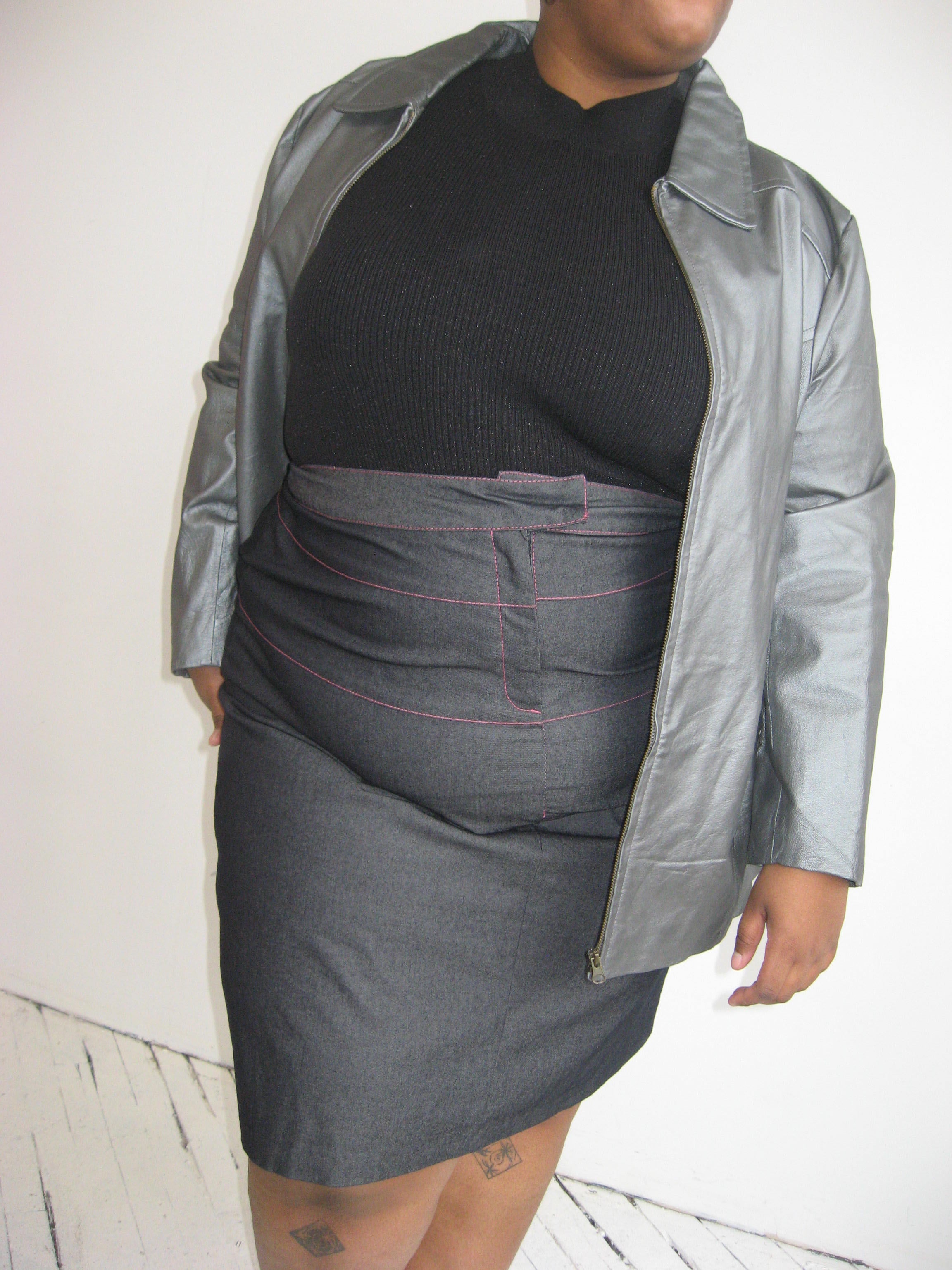 Vintage - Denim Skirt Pink Stitching (2X)