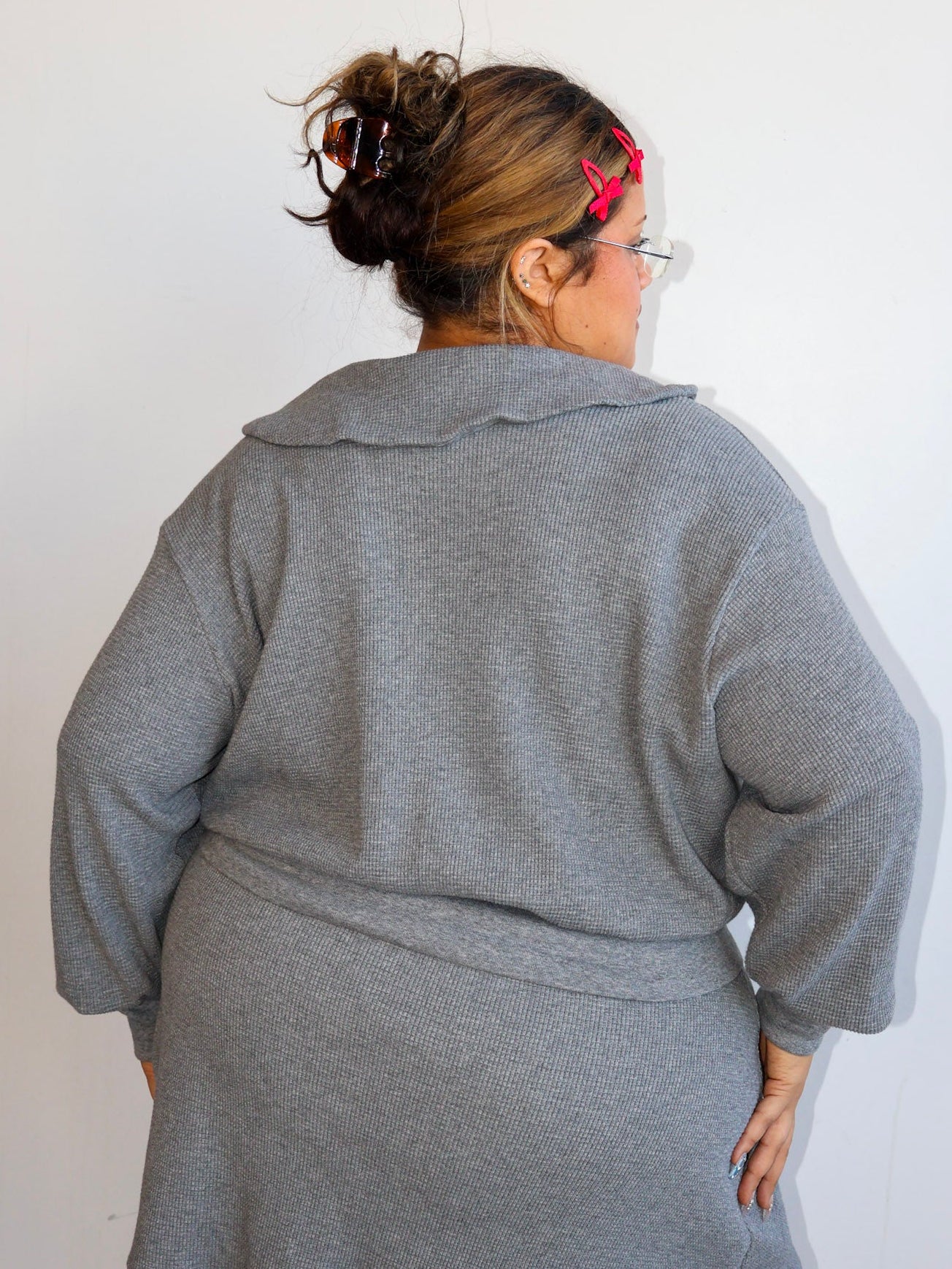 Noble - Heather Gray Waffle Sailor Cardigan (1X-3X)