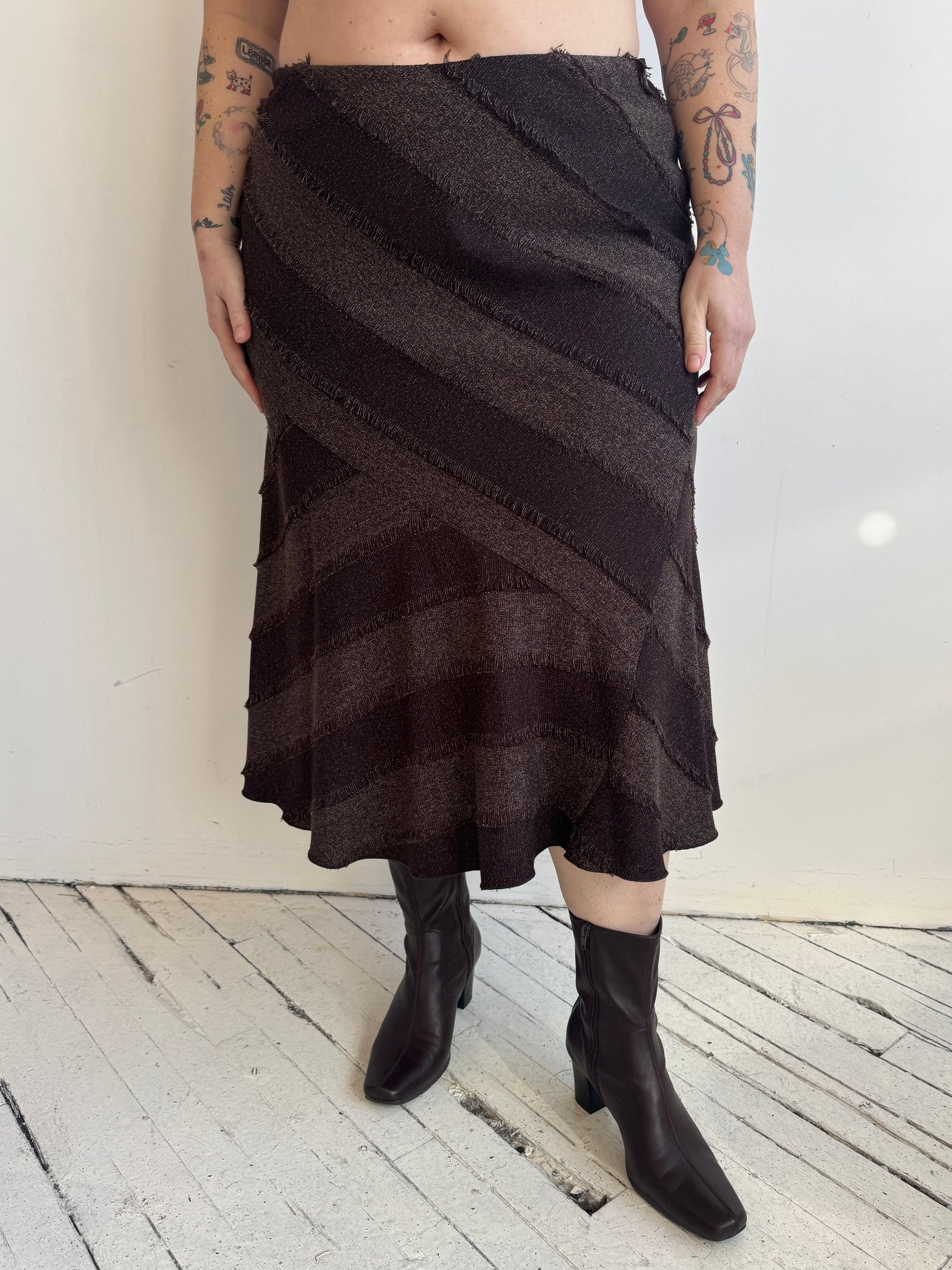 Vintage - Brown Tweed Stripe Skirt (1X)