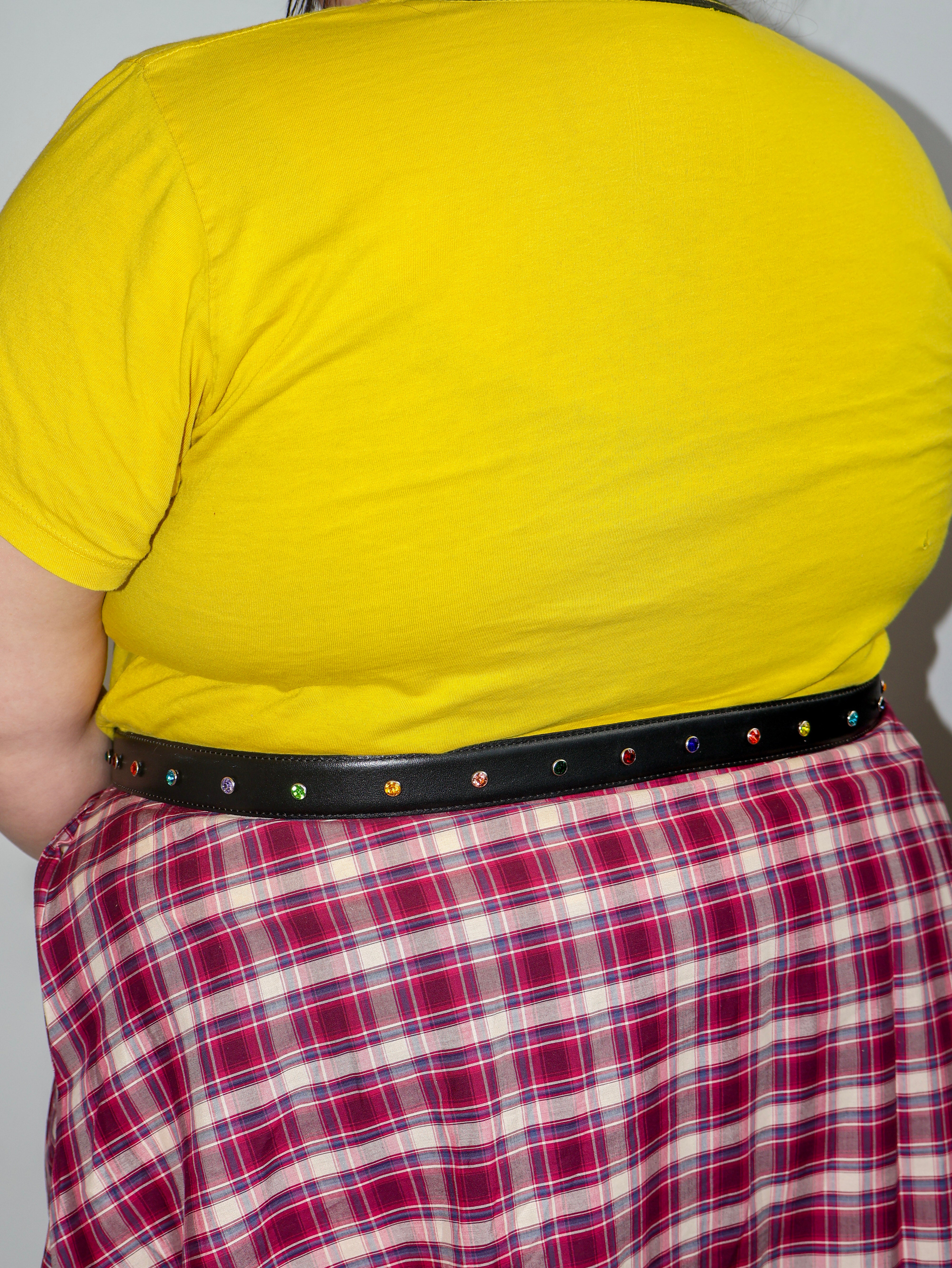 Lazy Sundays Home - Black Leather Belt with Rainbow Rhinestones (49-53")