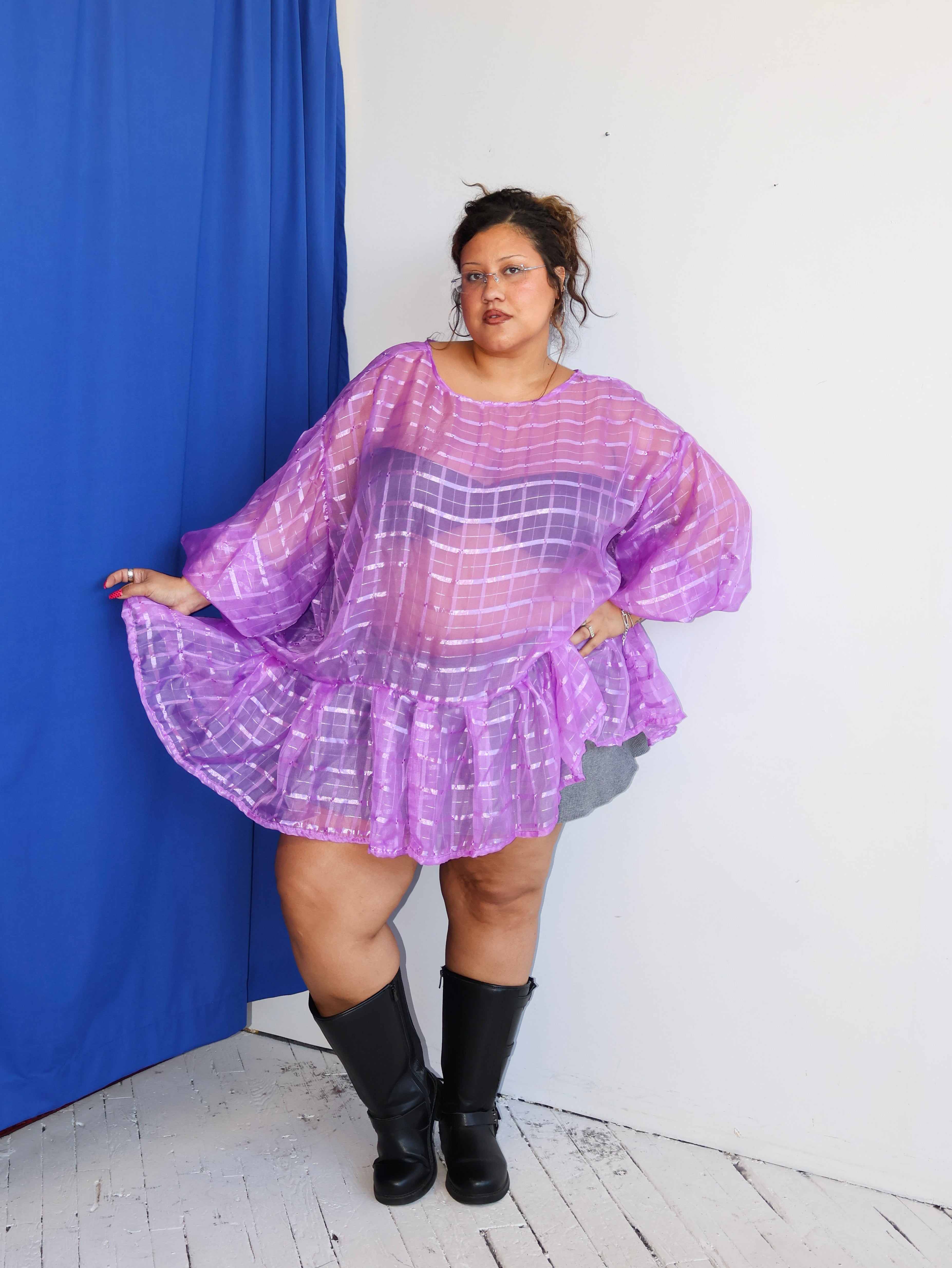 makmak - Sheer Purple Ruffle Top (1X-5X)