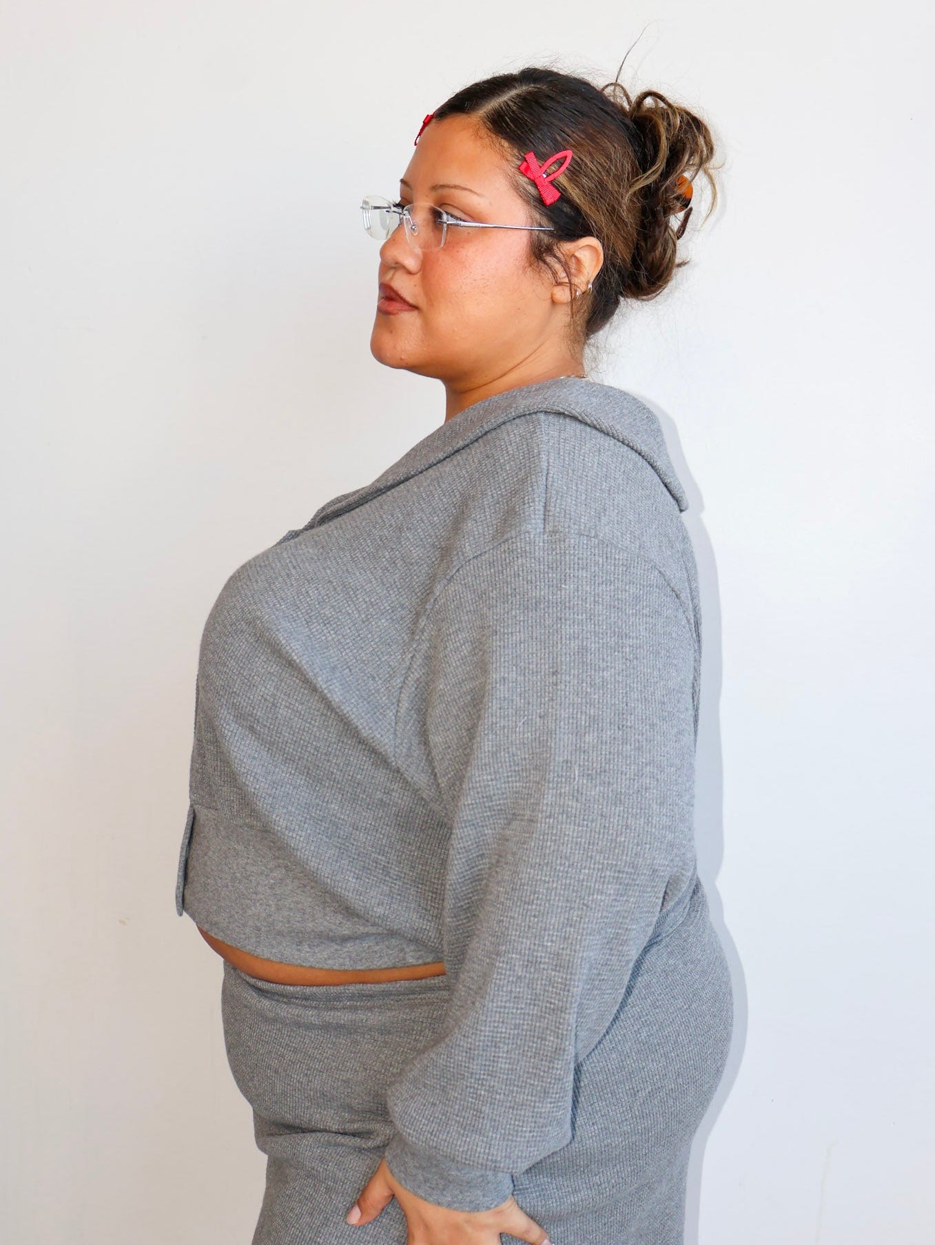 Noble - Heather Gray Waffle Sailor Cardigan (1X-3X)