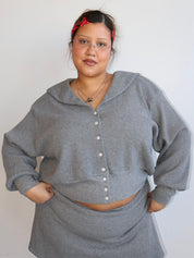 Noble - Heather Gray Waffle Sailor Cardigan (1X-3X)
