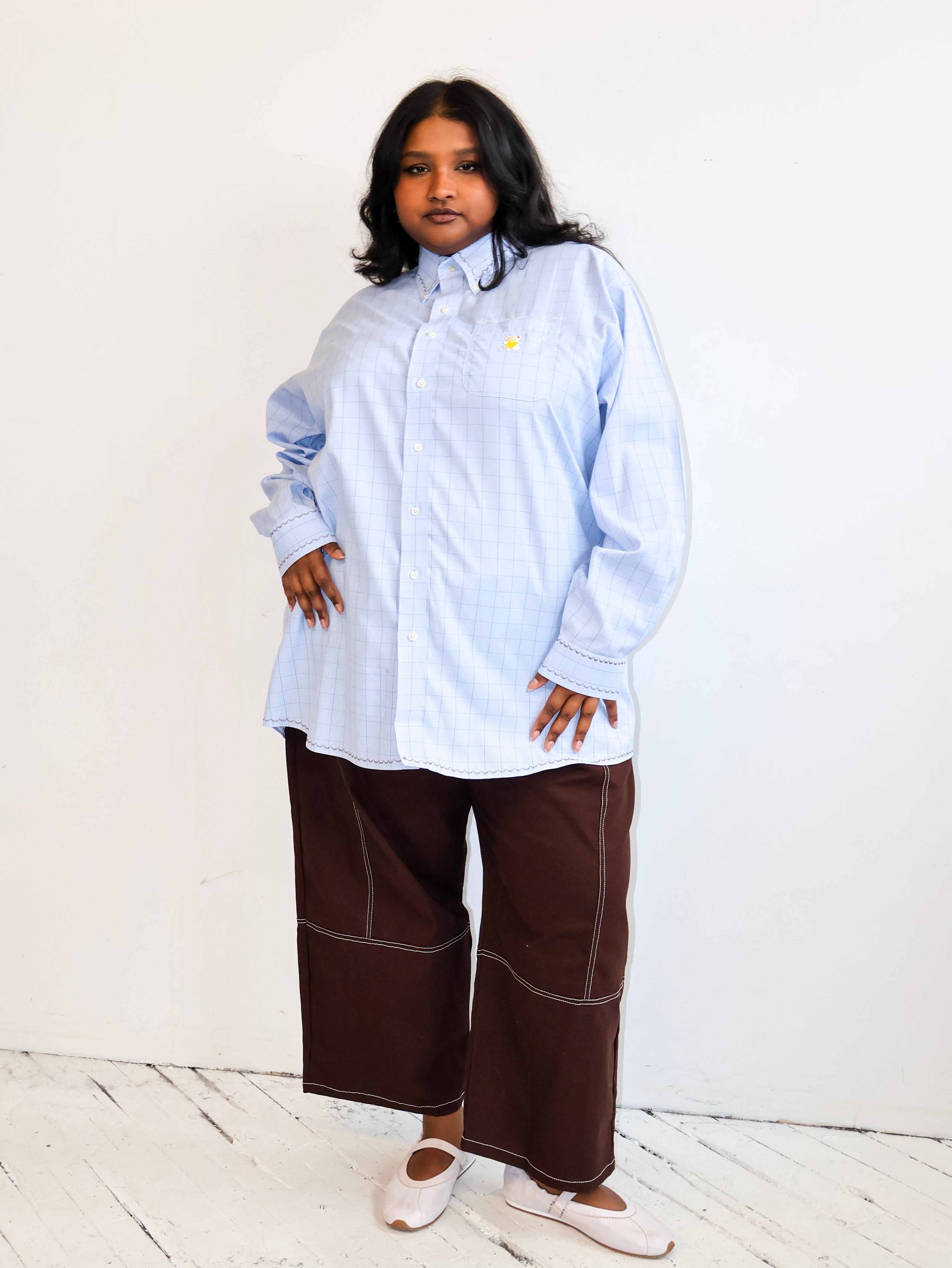 Cute Tender Memory x BRZ - Blue Plaid Yellow Bear Shirt (2X/3X)