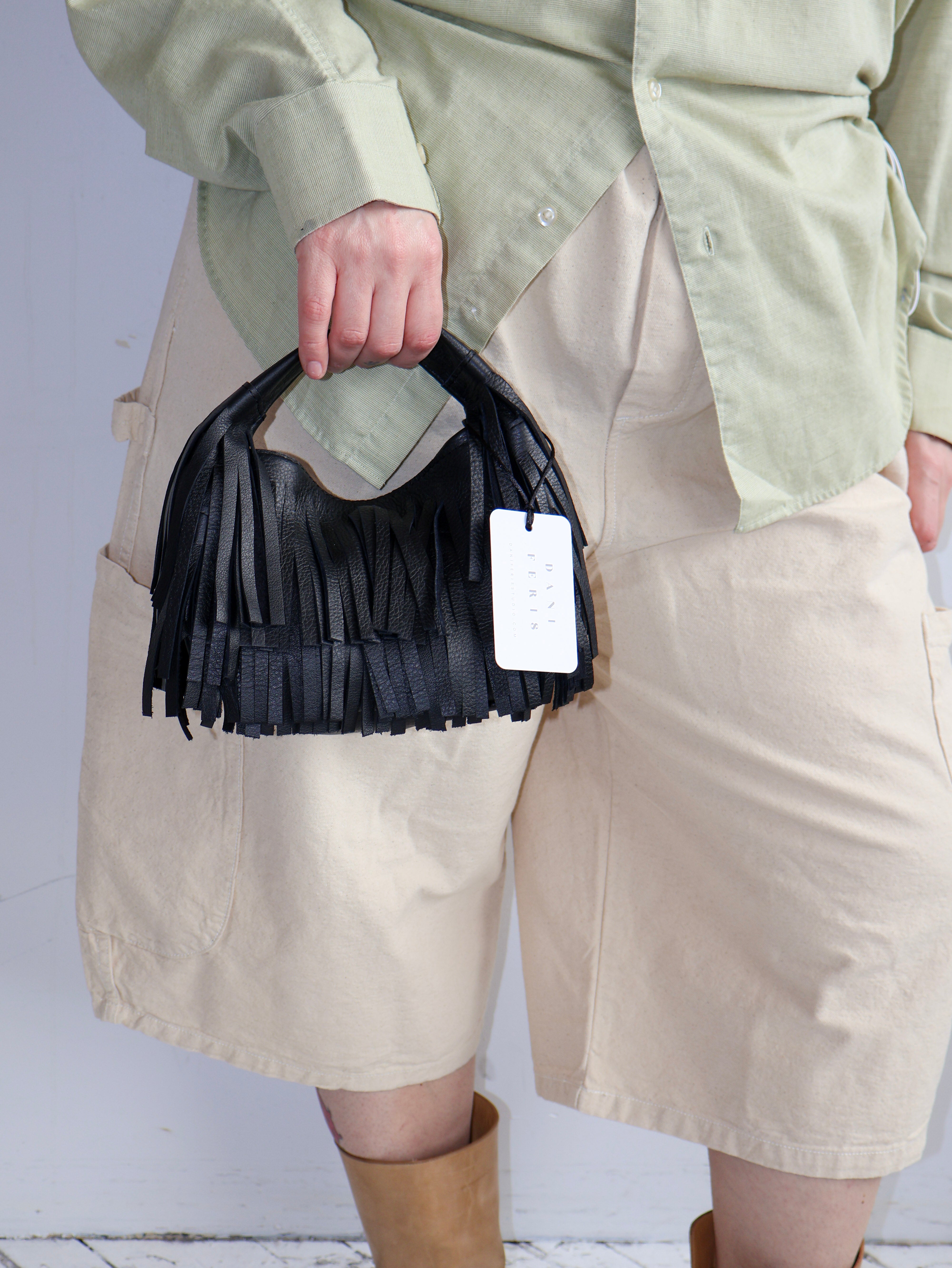 Dani Feris - Black Leather Fringe Bag
