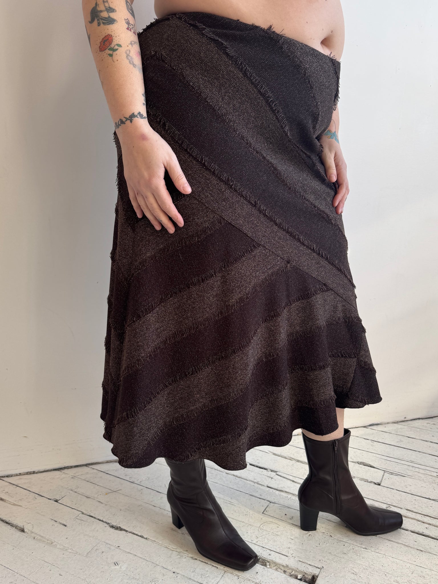 Vintage - Brown Tweed Stripe Skirt (1X)