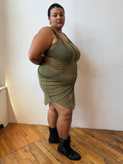 Greta Garmel - Olive Mesh Ruffle Dress (L-4X)