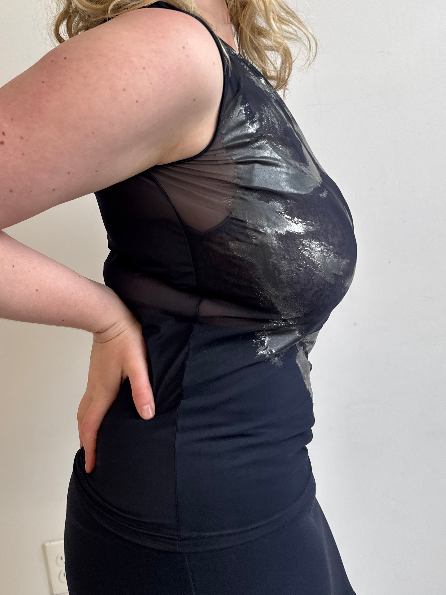 Italian Vintage - Navy Sheer Metallic Top (L)