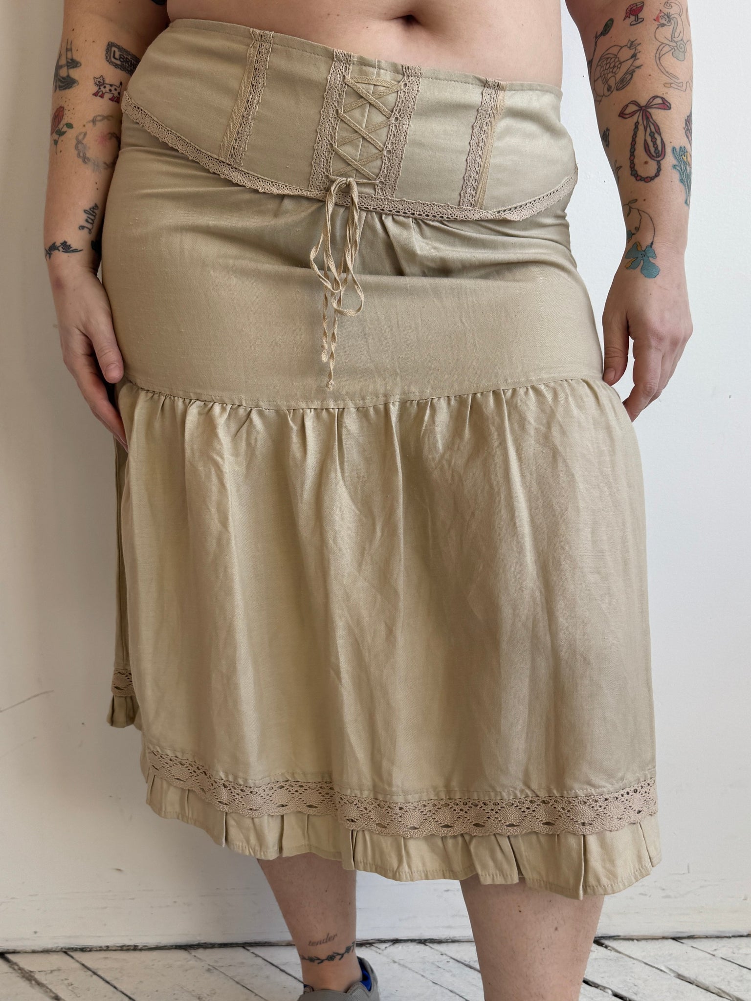 Vintage - Khaki Corset Front Skirt (XL/1X)