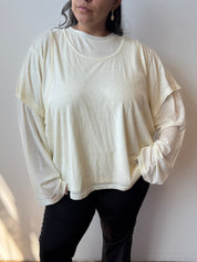 Boheme - The Merino Wool Layered Tee in Cream (L/XL + 2X/3X)