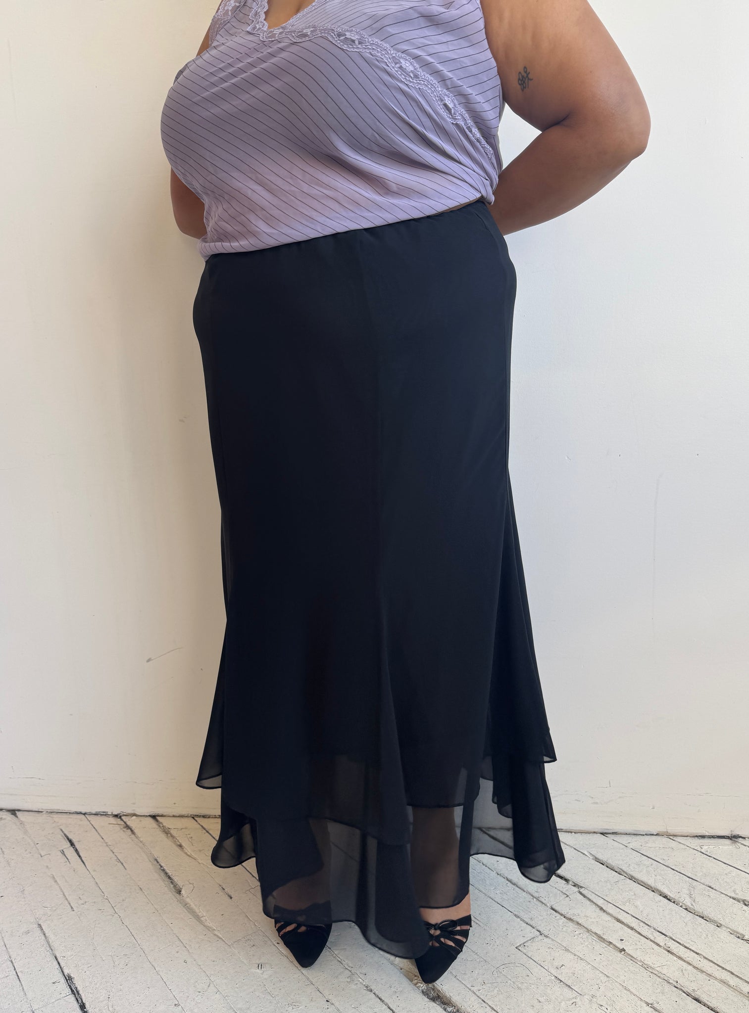 Vintage - Black Layered Maxi Skirt (1X-2X)