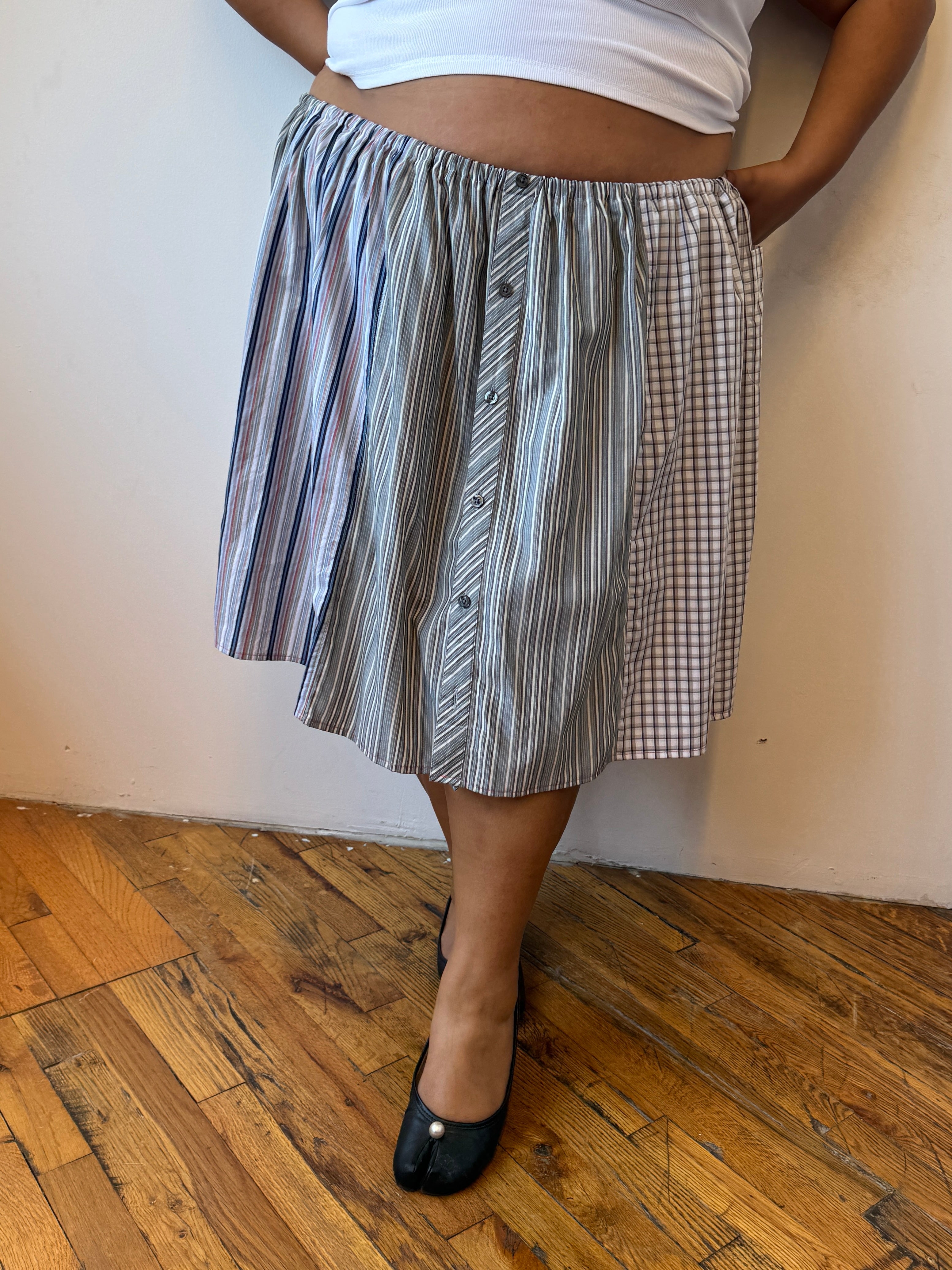 Cassie’s Shop - Grey Scale Button Down Skirt (1X-5X)
