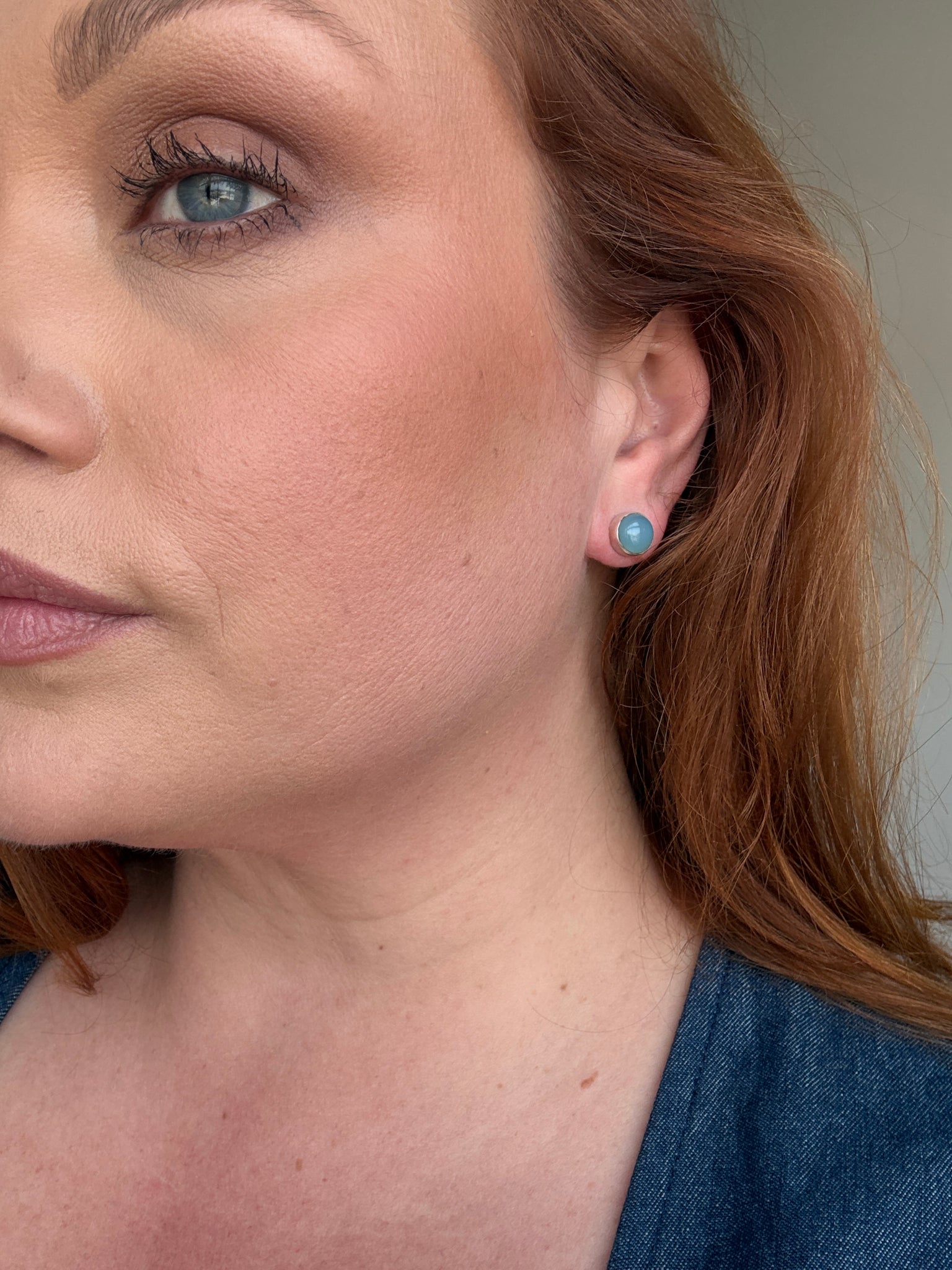 Vintage - Sterling Silver Larimar Stone Stud Earrings