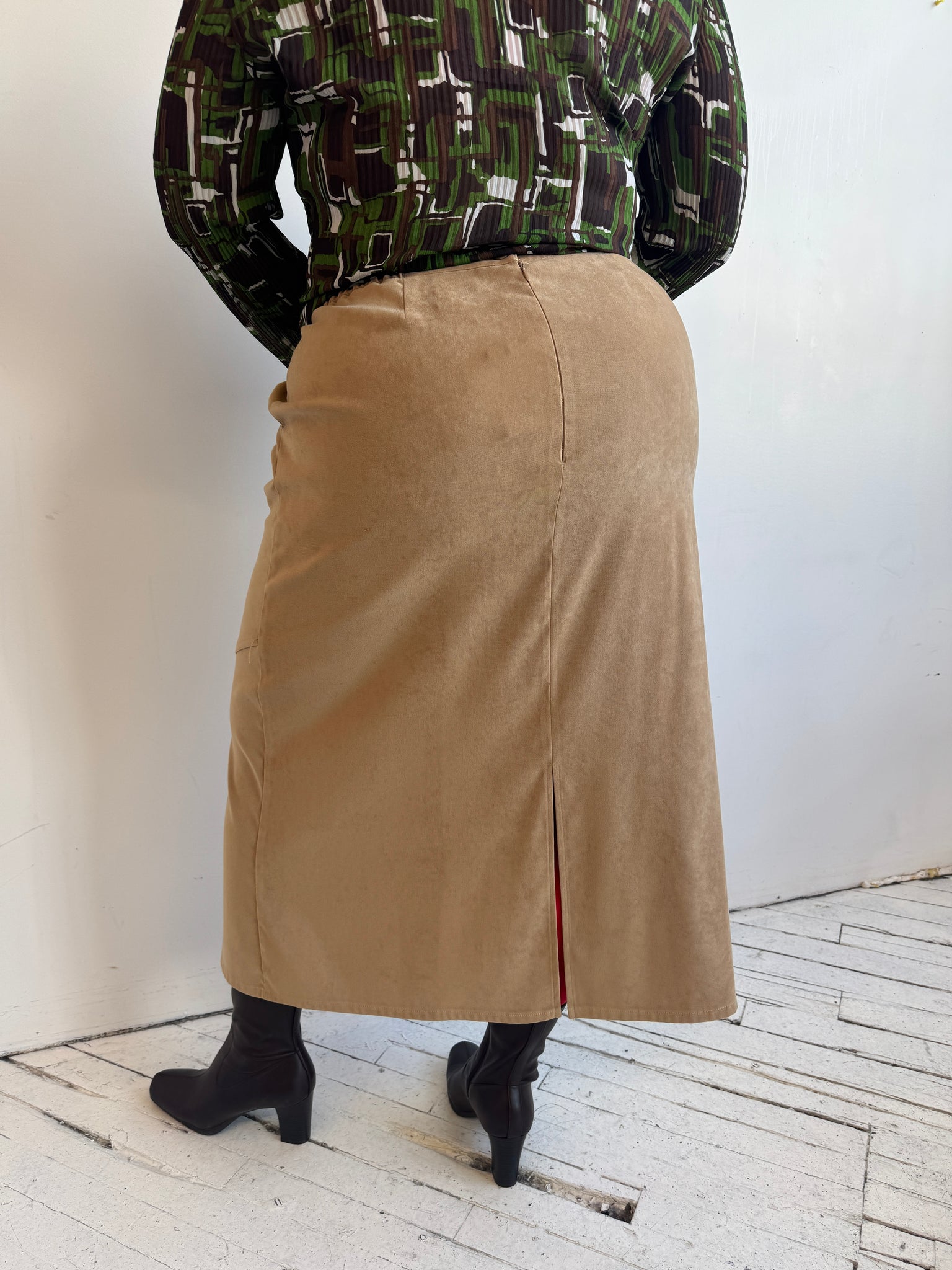 Vintage - Camel Button Front Skirt (1X)